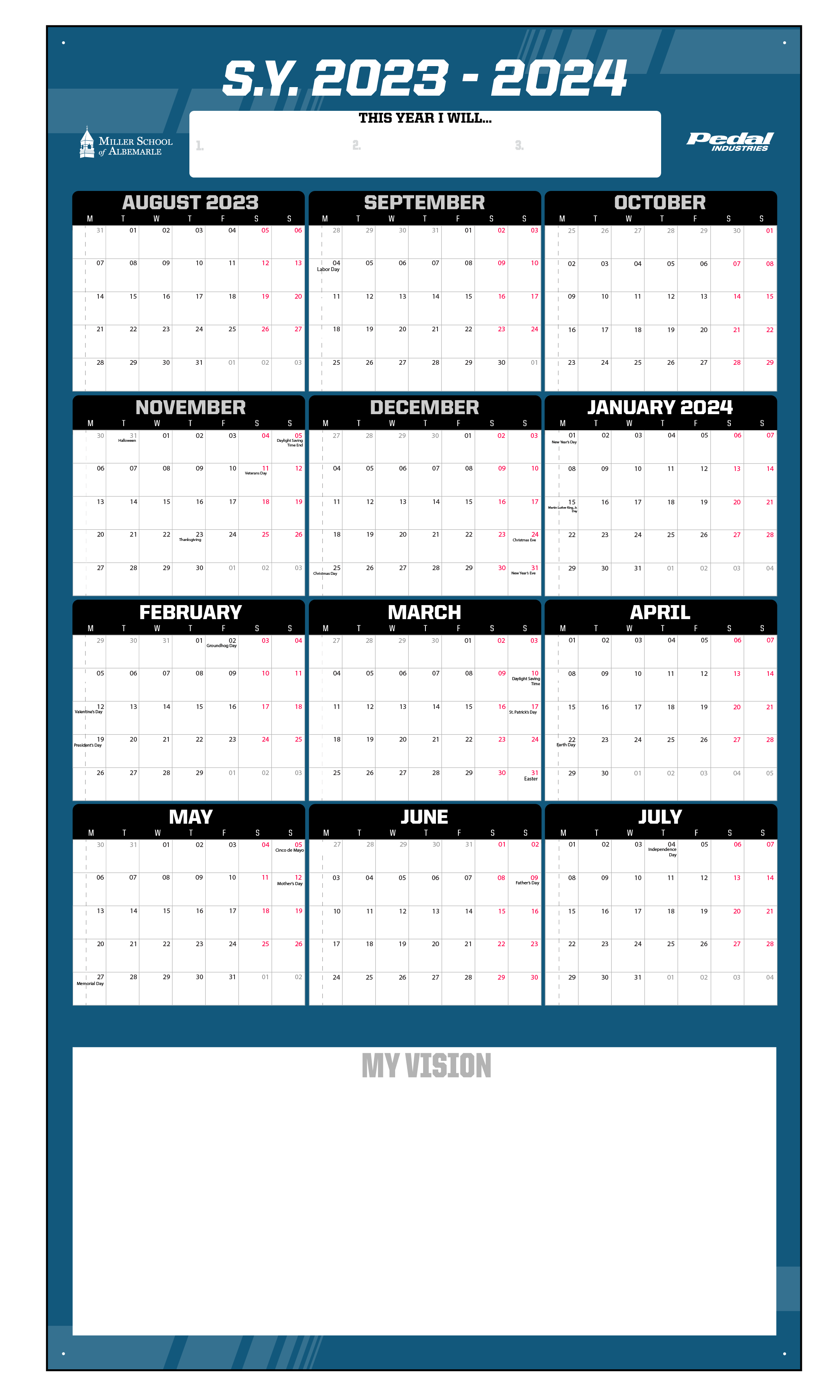 Miller School of Albemarle 20232024 School Calendar GIANT (AUGJUL