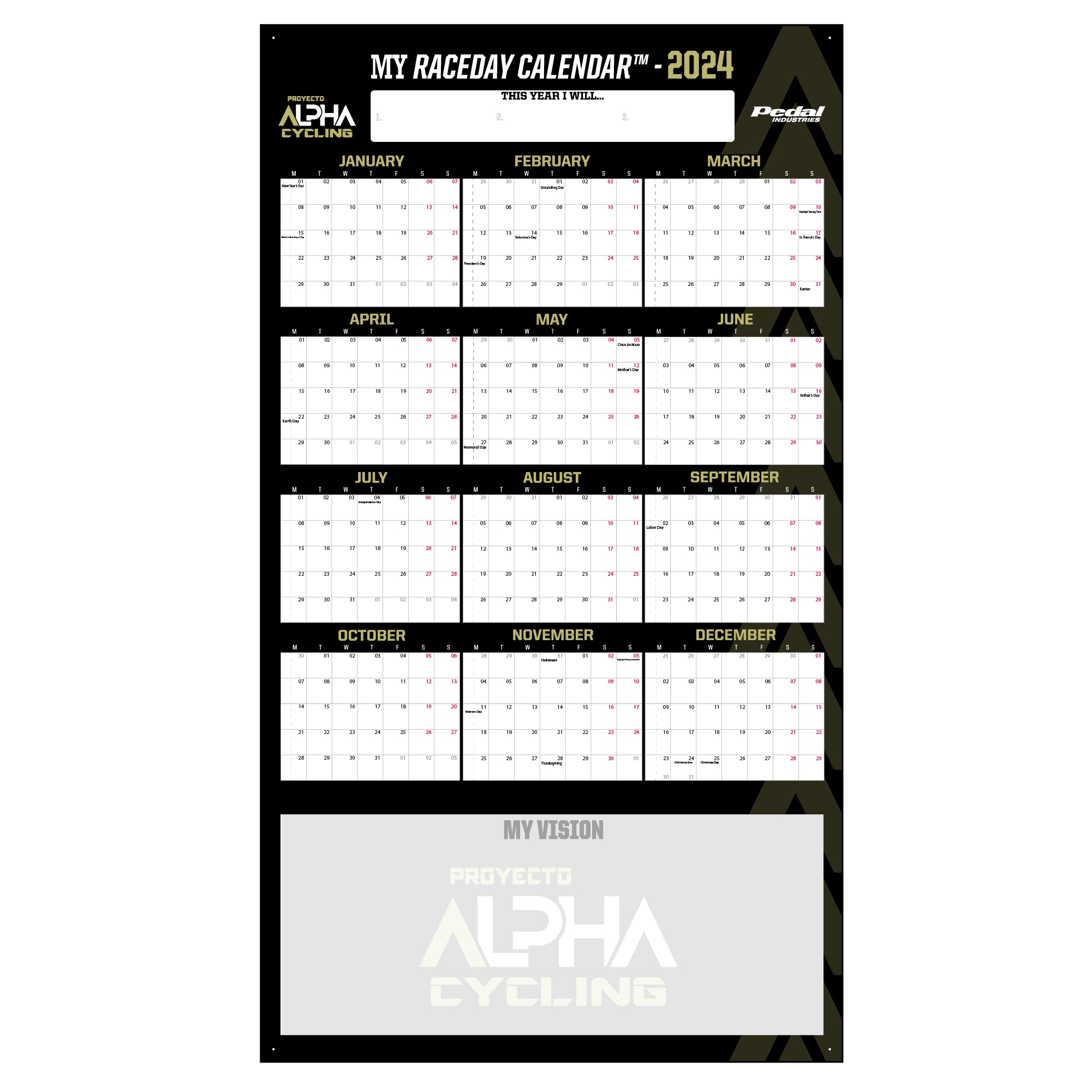 Proyecto Alpha Cycling 2024 MY RACEDAY™ CALENDAR PEDAL Industries