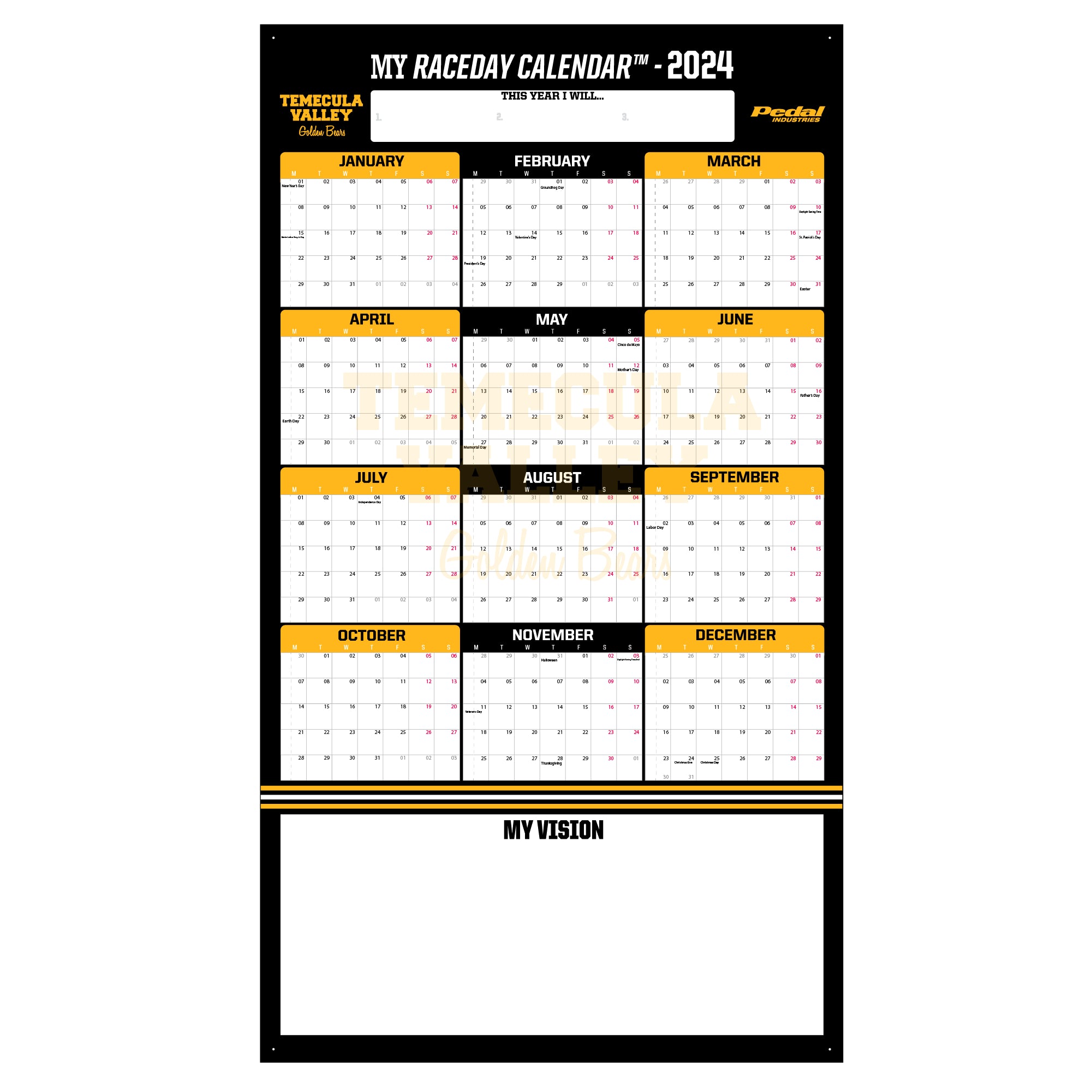 Temecula Valley HS 2024 GIANT MY RACEDAY CALENDAR PEDAL Industries