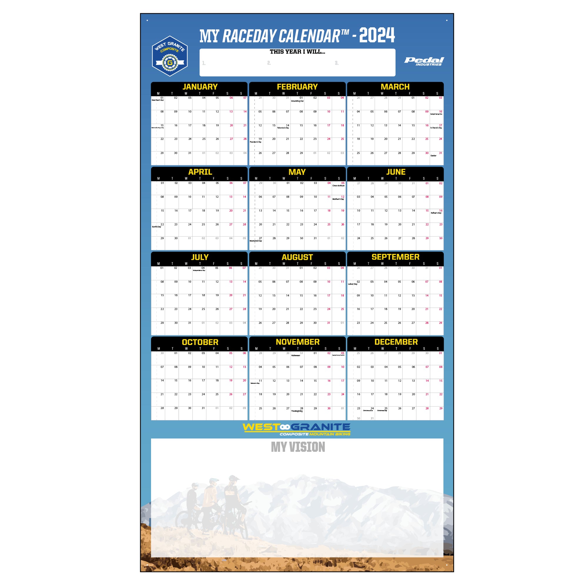 West Granite Composite 2024 GIANT MY RACEDAY CALENDAR PEDAL Industries