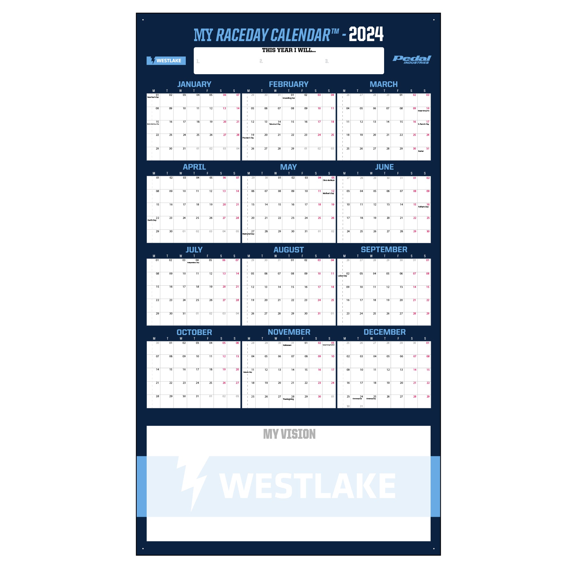 Westlake 2024 GIANT MY RACEDAY CALENDAR PEDAL Industries