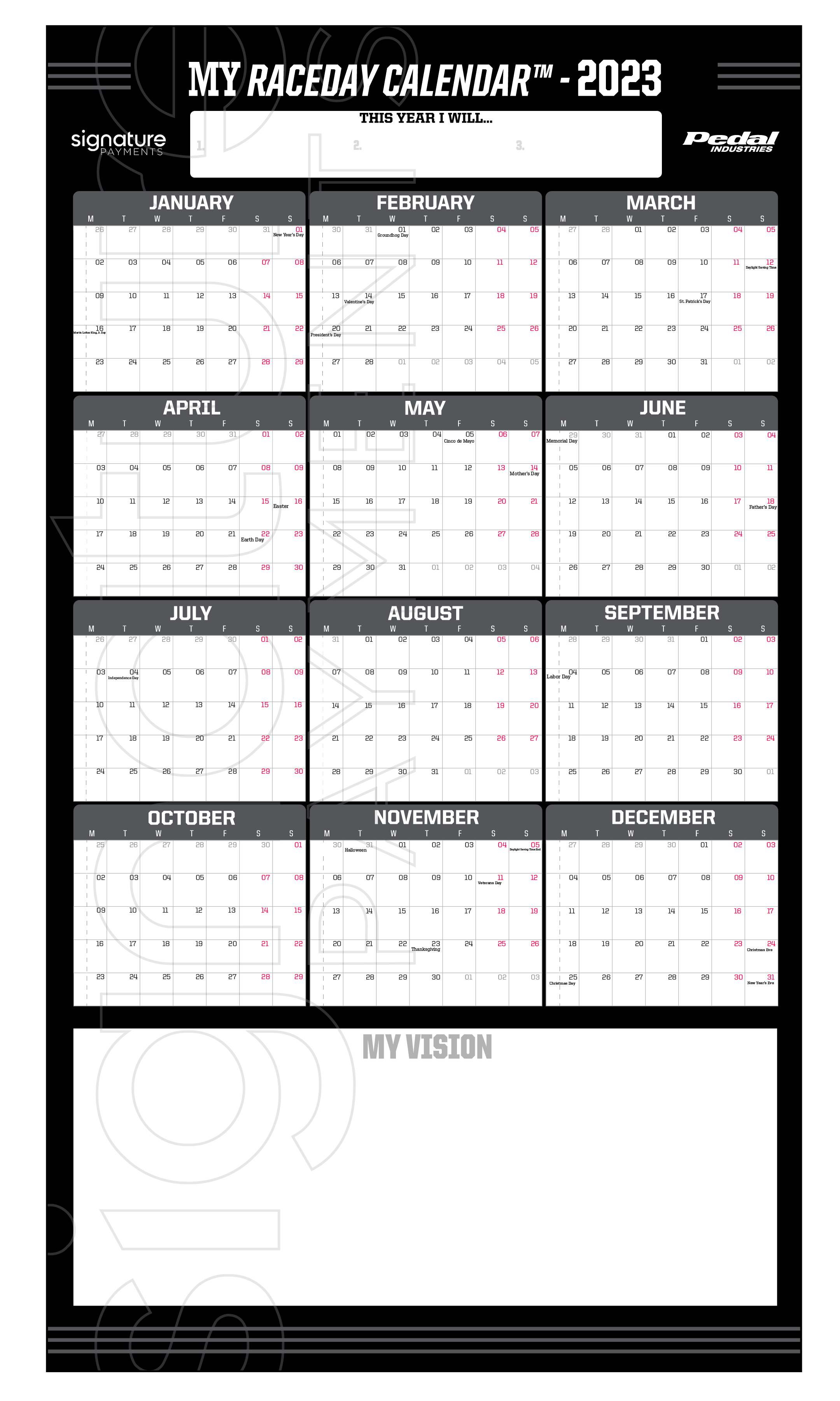 Serious Cycling 2023 MY RACEDAY™ CALENDAR PEDAL Industries