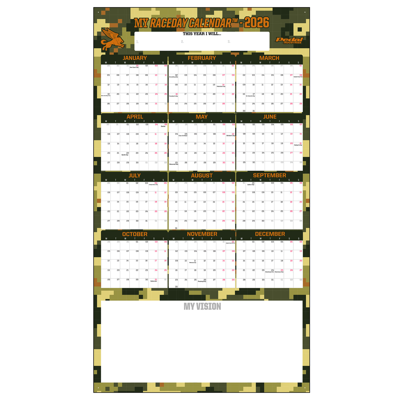 All CAMO 2026 GIANT MY RACEDAY CALENDAR ISD (7 Color Variants)