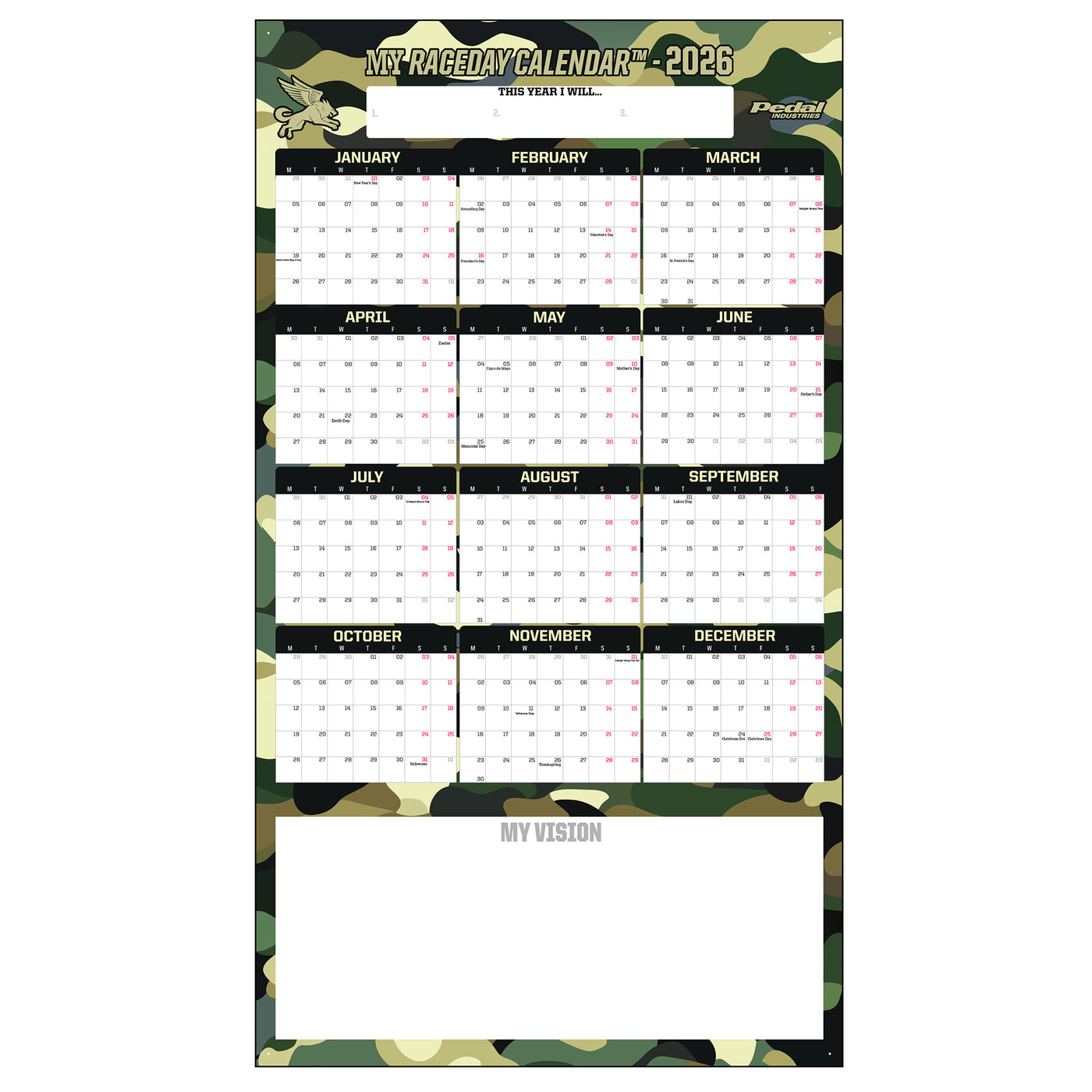 All CAMO 2026 GIANT MY RACEDAY CALENDAR ISD (7 Color Variants)