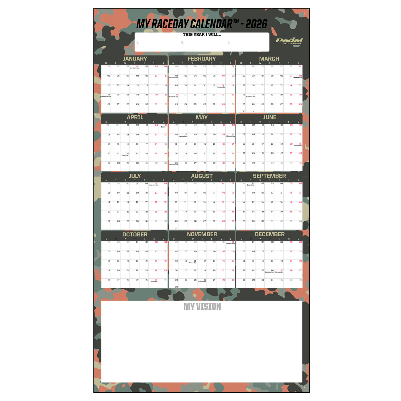 All CAMO 2026 GIANT MY RACEDAY CALENDAR ISD (7 Color Variants)