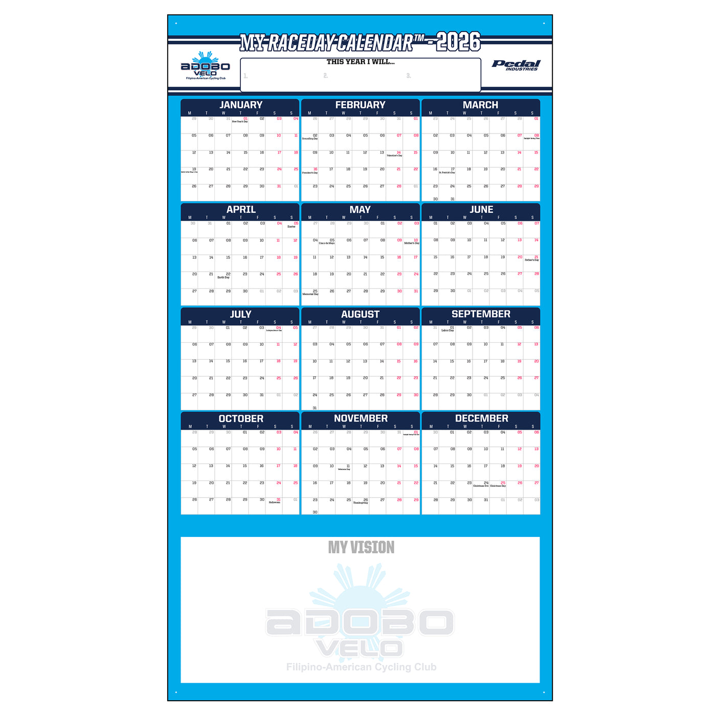 Adobo Velo 2026 GIANT MY RACEDAY CALENDAR