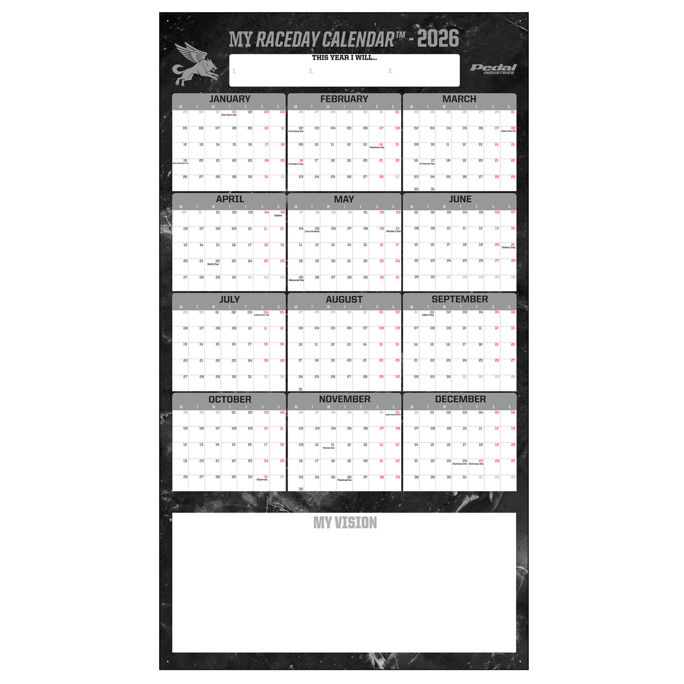 All Marble 2026 GIANT MY RACEDAY CALENDAR ISD (6 Color Variants)