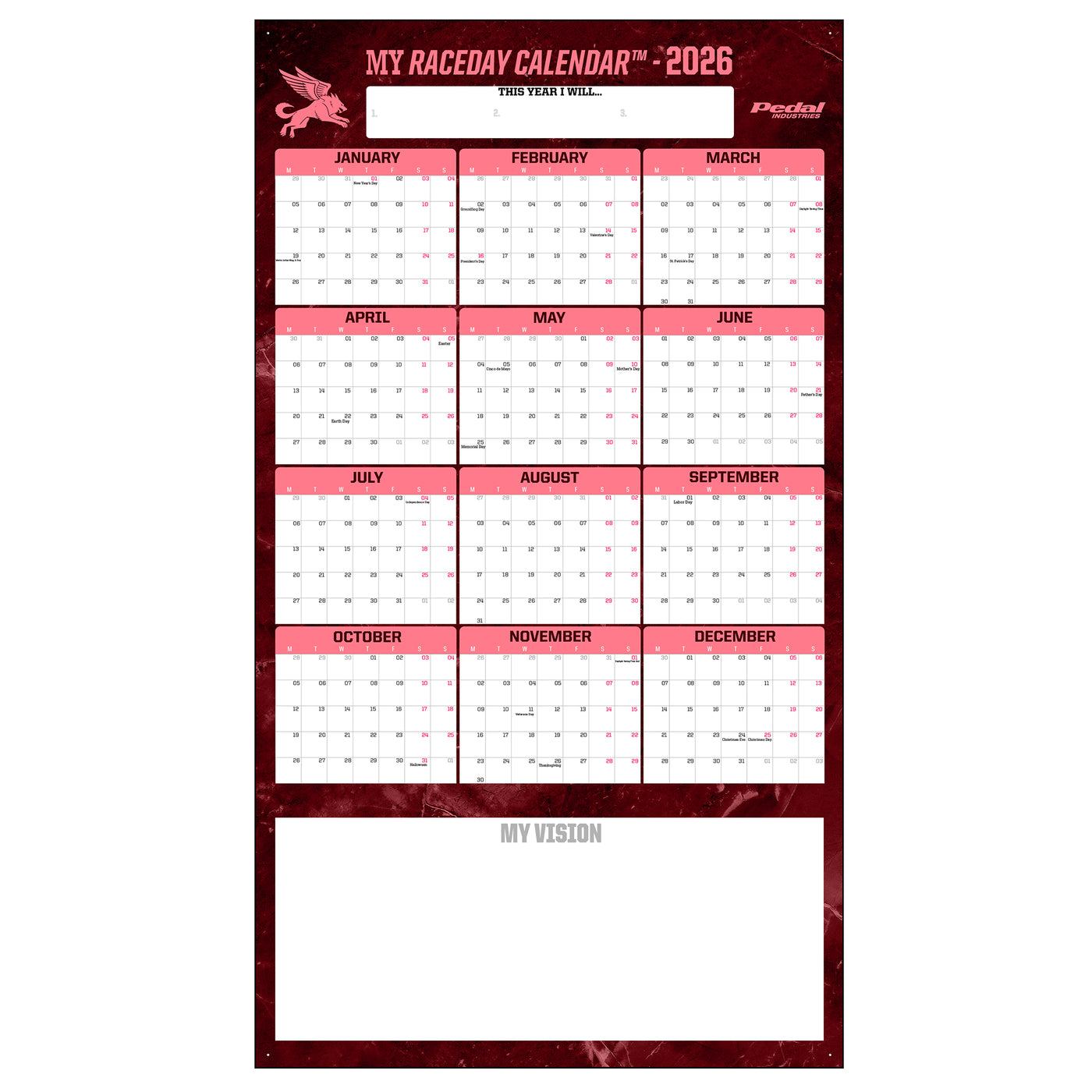 All Marble 2026 GIANT MY RACEDAY CALENDAR ISD (6 Color Variants)