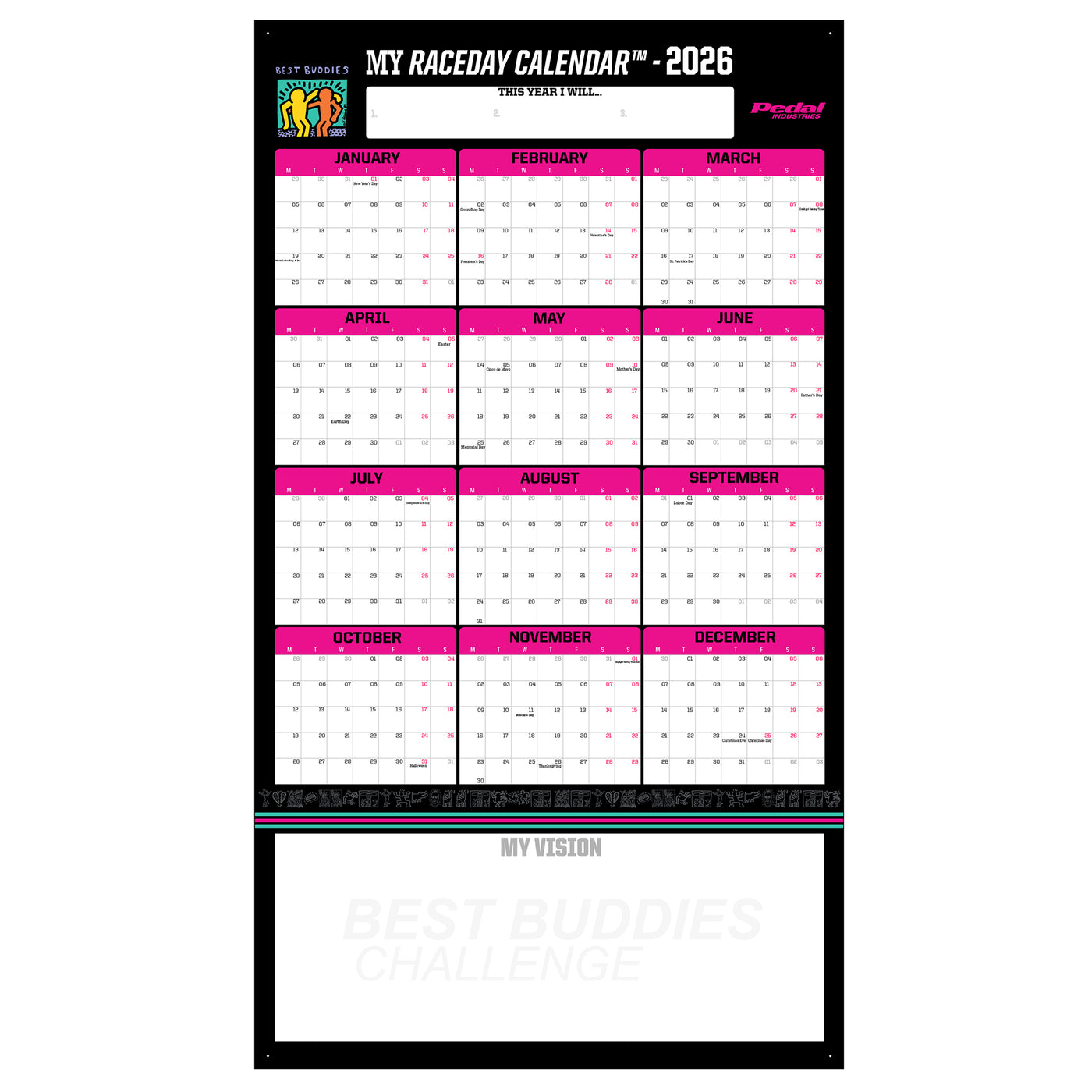 Best Buddies 2026 GIANT MY RACEDAY CALENDAR