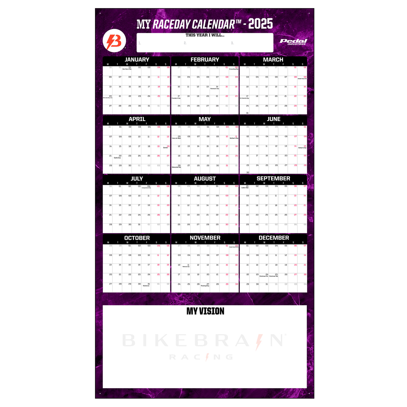 Bike Brain 2025 GIANT MY RACEDAY CALENDAR