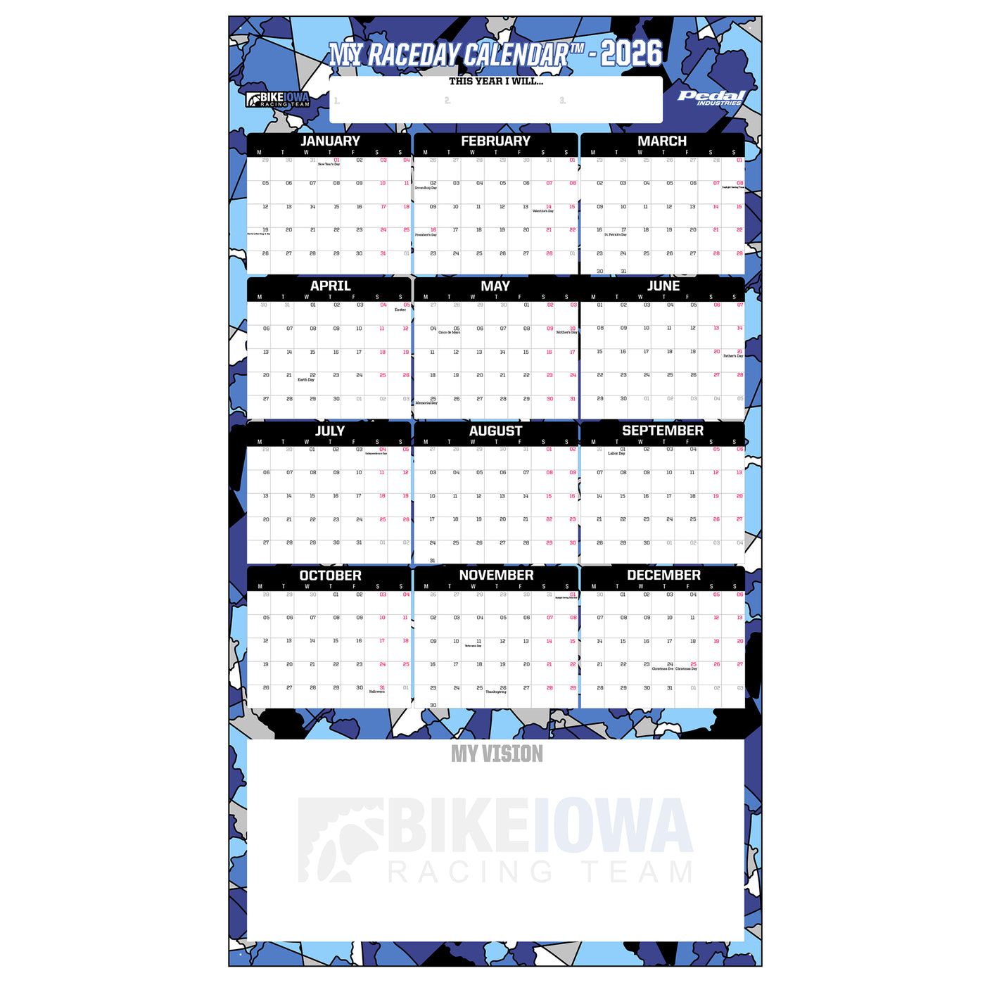 Bike Iowa Racing Team 2026 GIANT MY RACEDAY CALENDAR