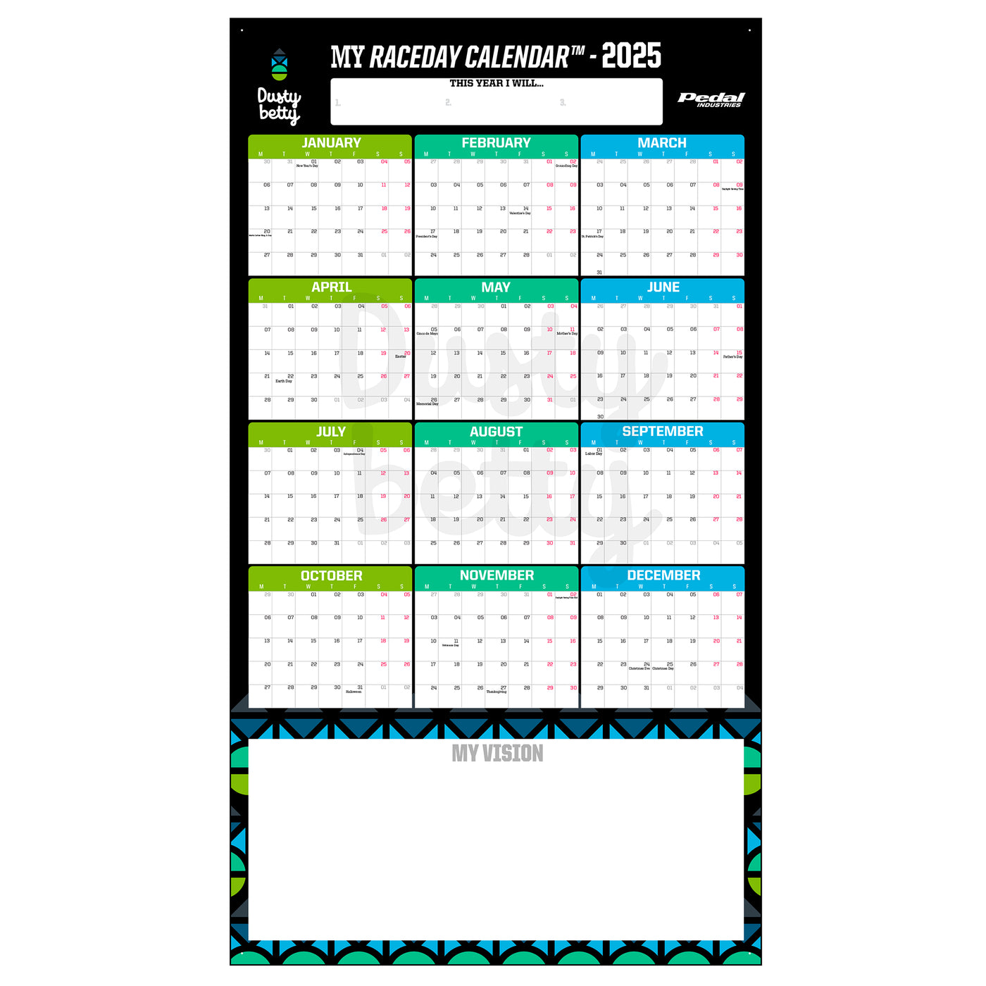 Dusty Betty 2025 GIANT MY RACEDAY CALENDAR