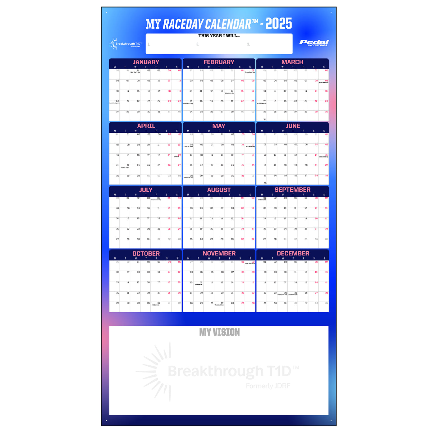 Breakthrough T1D 2025 GIANT MY RACEDAY CALENDAR