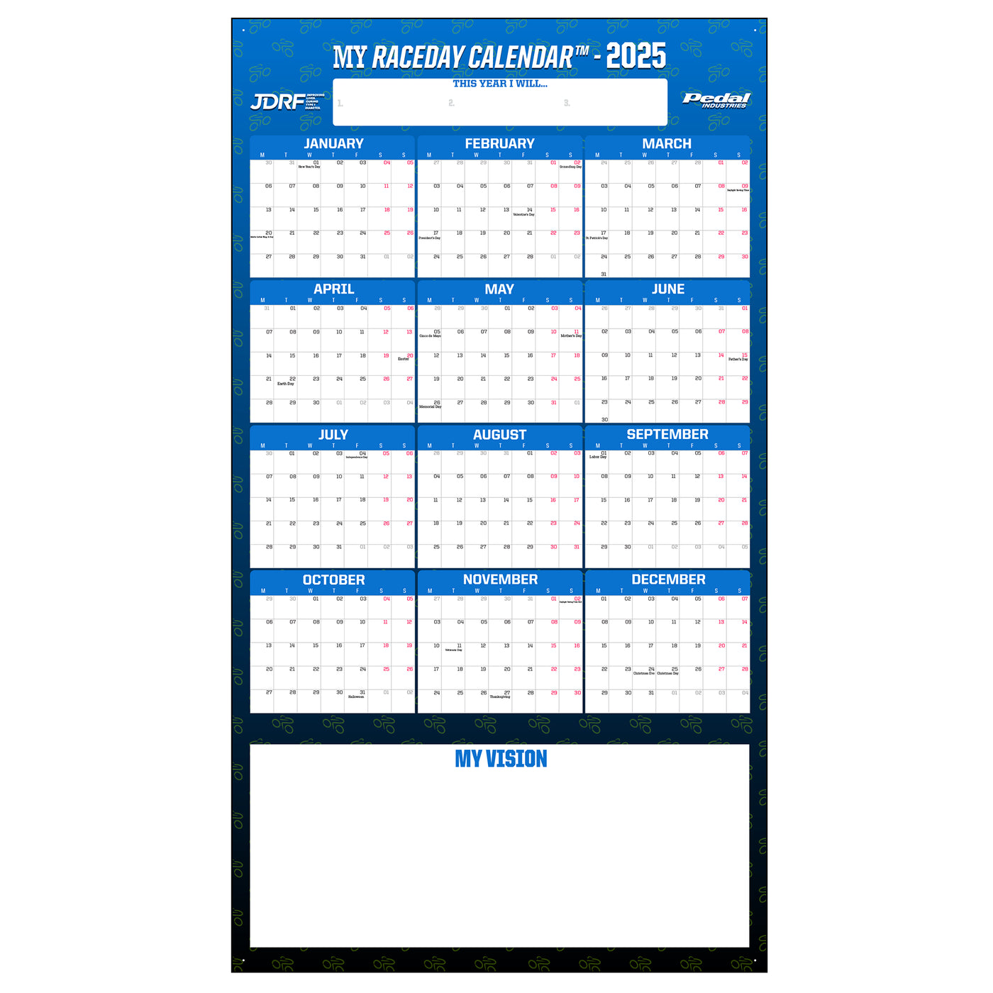 JDRF 2025 GIANT MY RACEDAY CALENDAR