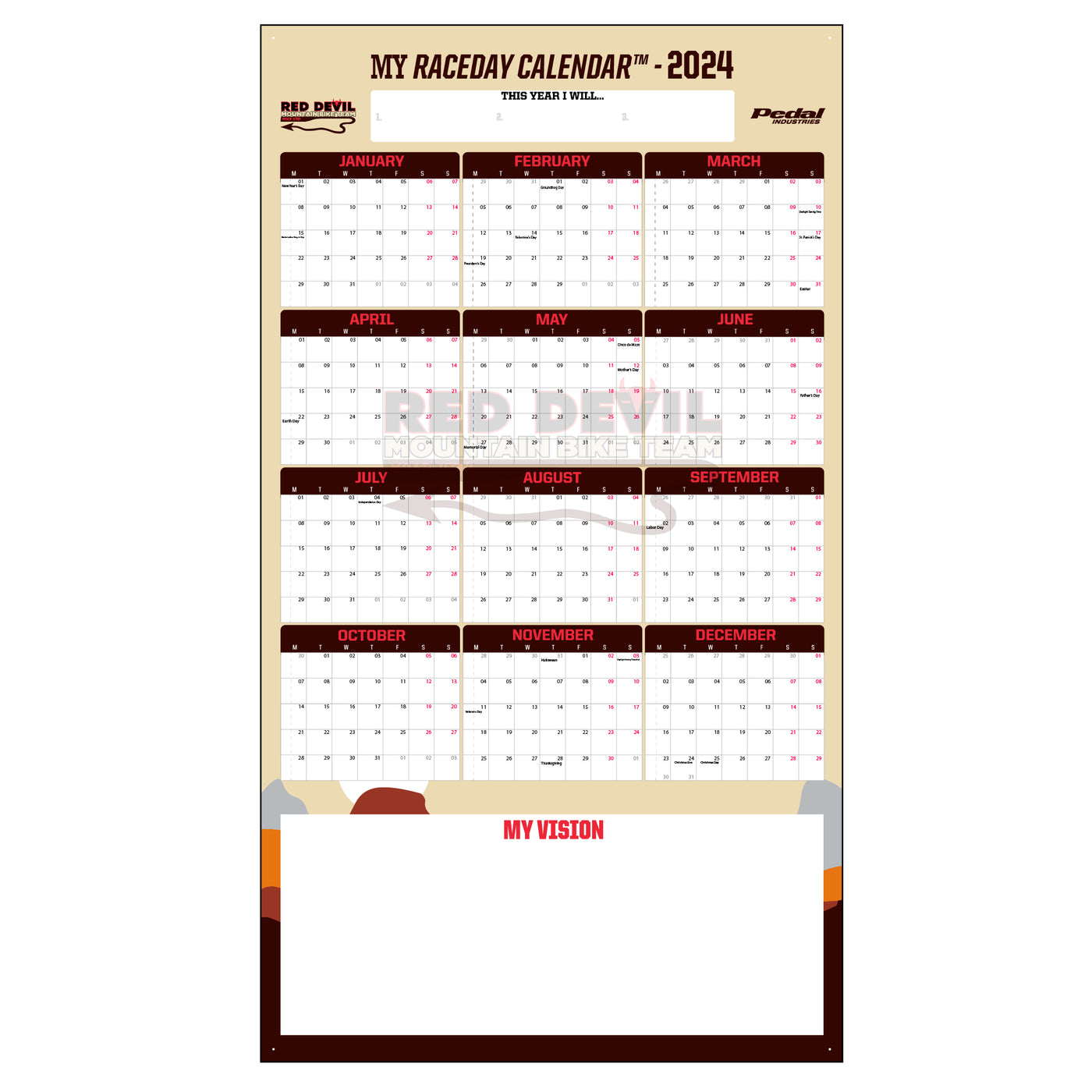 Moab Red Devils 2024 GIANT MY RACEDAY CALENDAR PEDAL Industries