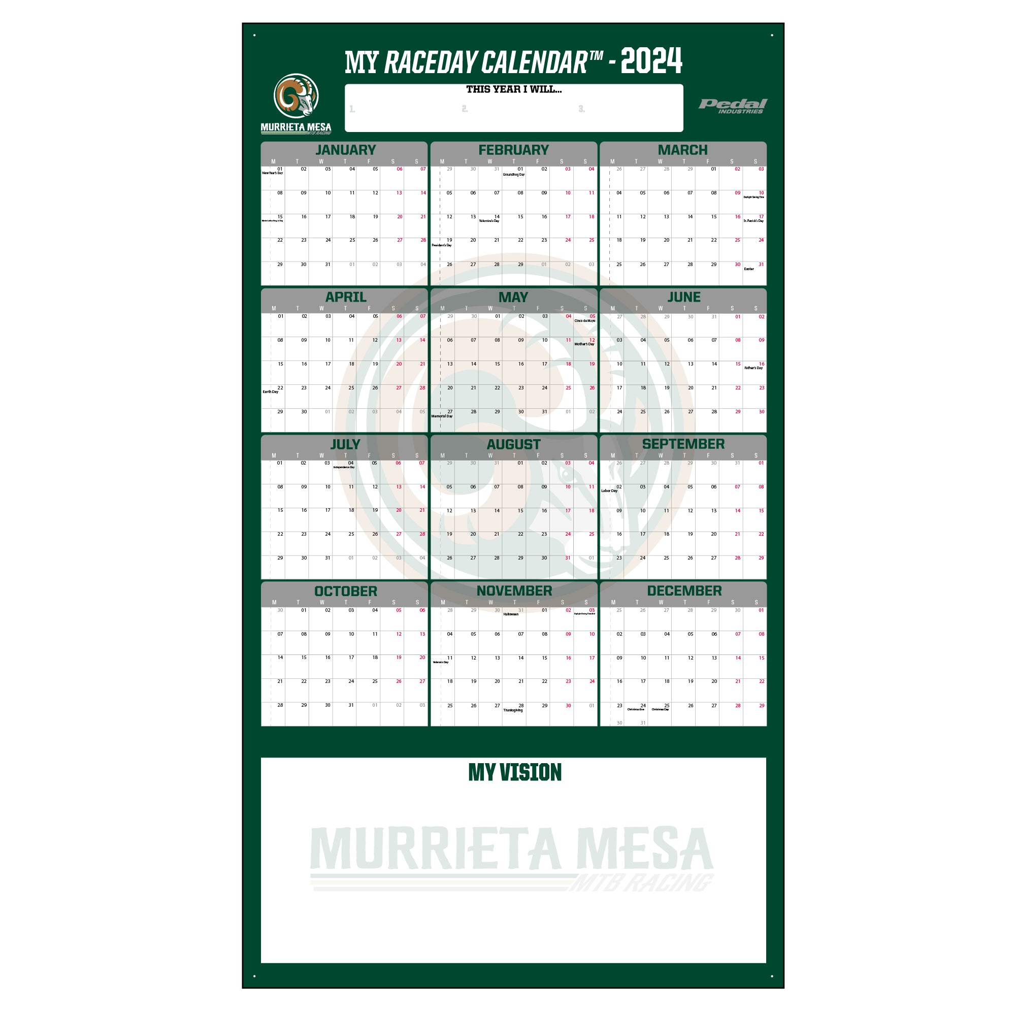 Murrieta Mesa 2024 GIANT MY RACEDAY CALENDAR PEDAL Industries