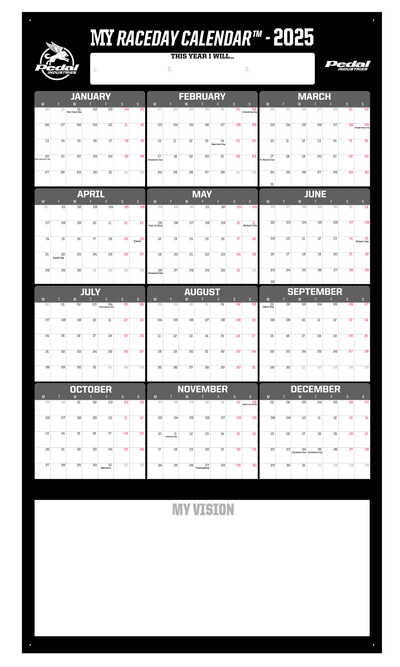 PEDAL BLACK 2025 GIANT MY RACEDAY CALENDAR ISD