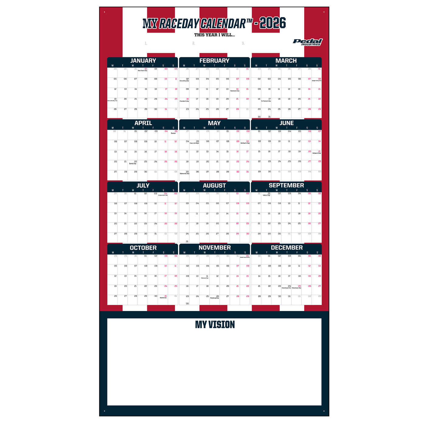 PATRIOT 2026 GIANT MY RACEDAY CALENDAR ISD