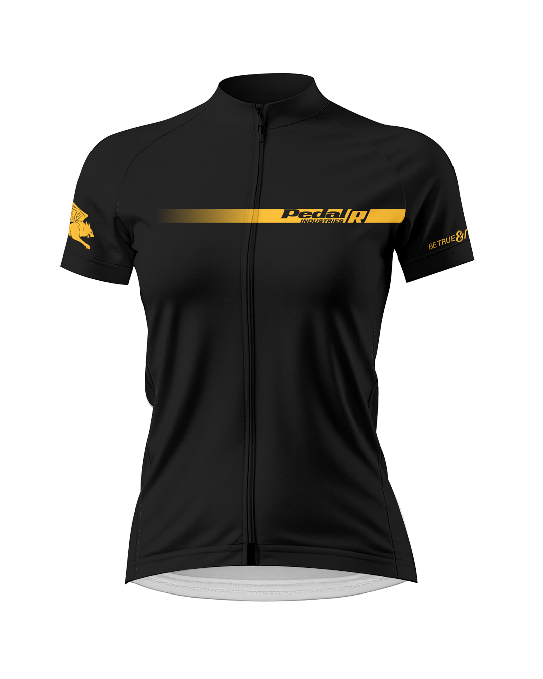 Black with Gold Pedal R WOMEN'S PRO JERSEY ISD - flat product view, front pdp-last
