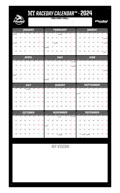 Pedal 2025 MY RACEDAY™ CALENDAR Black - 17in x 30in ISD