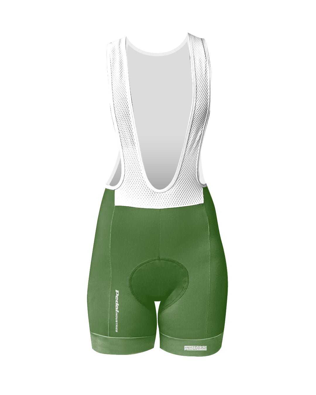 Lime Green PEDAL Insiders 2027 WOMEN'S PRO BIB 2.5 ISD - flat product view, front pdp-last