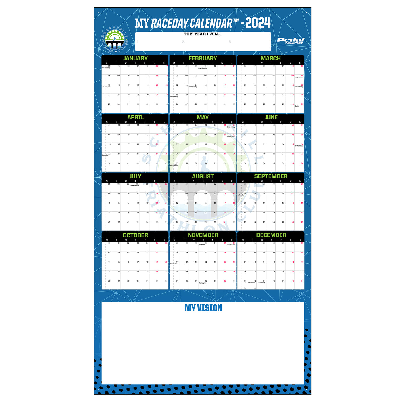 Schuylkill Triathlon Club 2024 GIANT MY RACEDAY CALENDAR PEDAL Industries