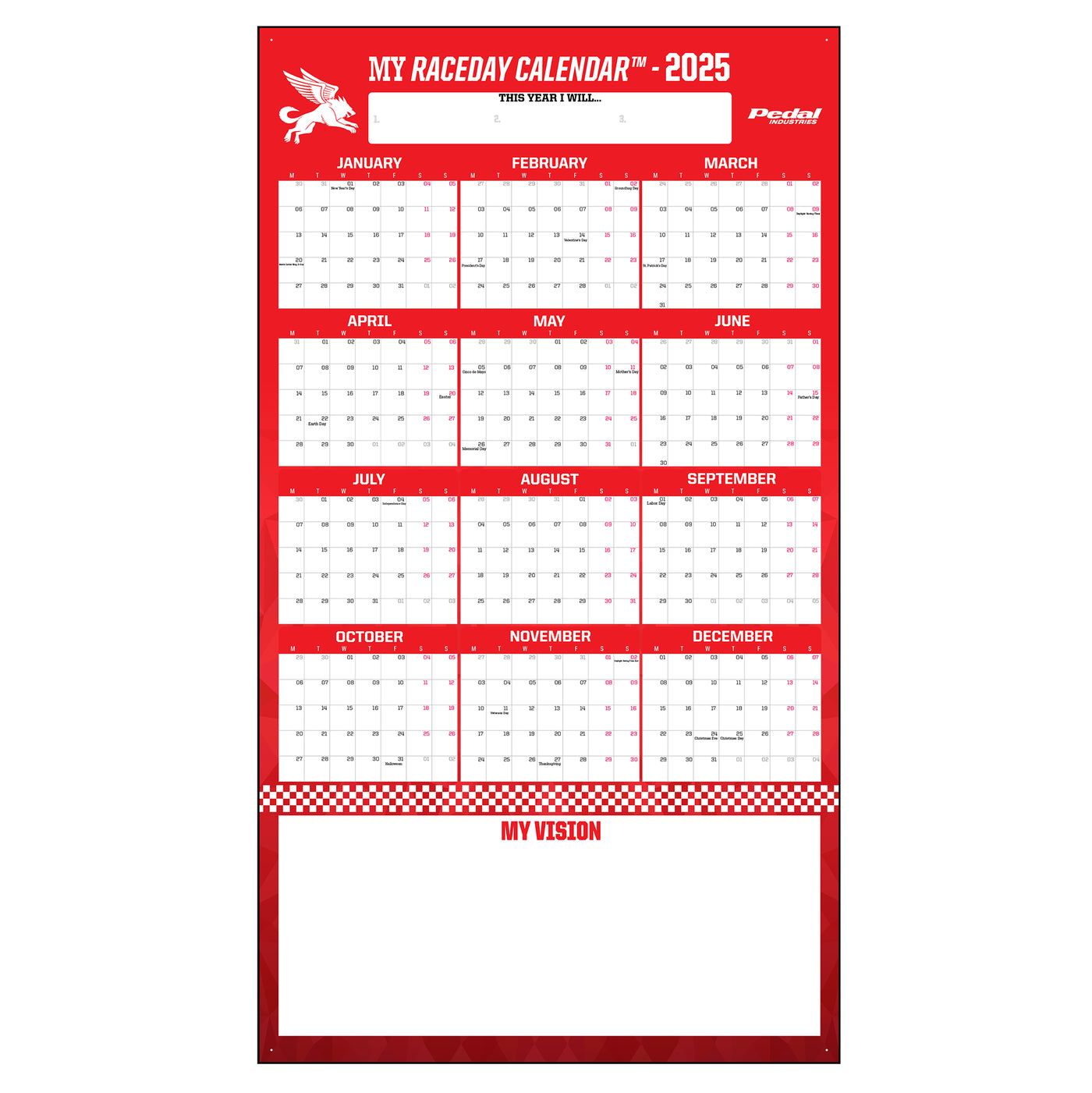 The GC Red 2025 GIANT MY RACEDAY CALENDAR ISD PEDAL Industries