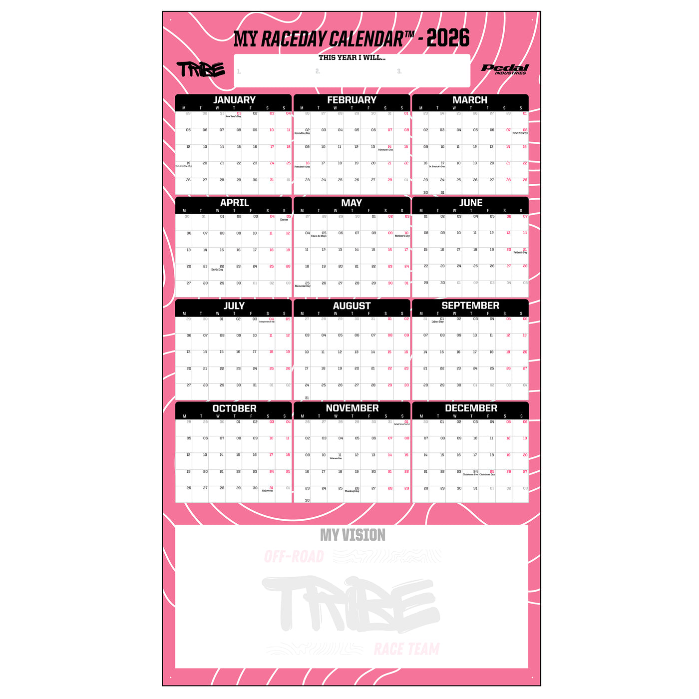 Tribe National 2026 GIANT MY RACEDAY CALENDAR