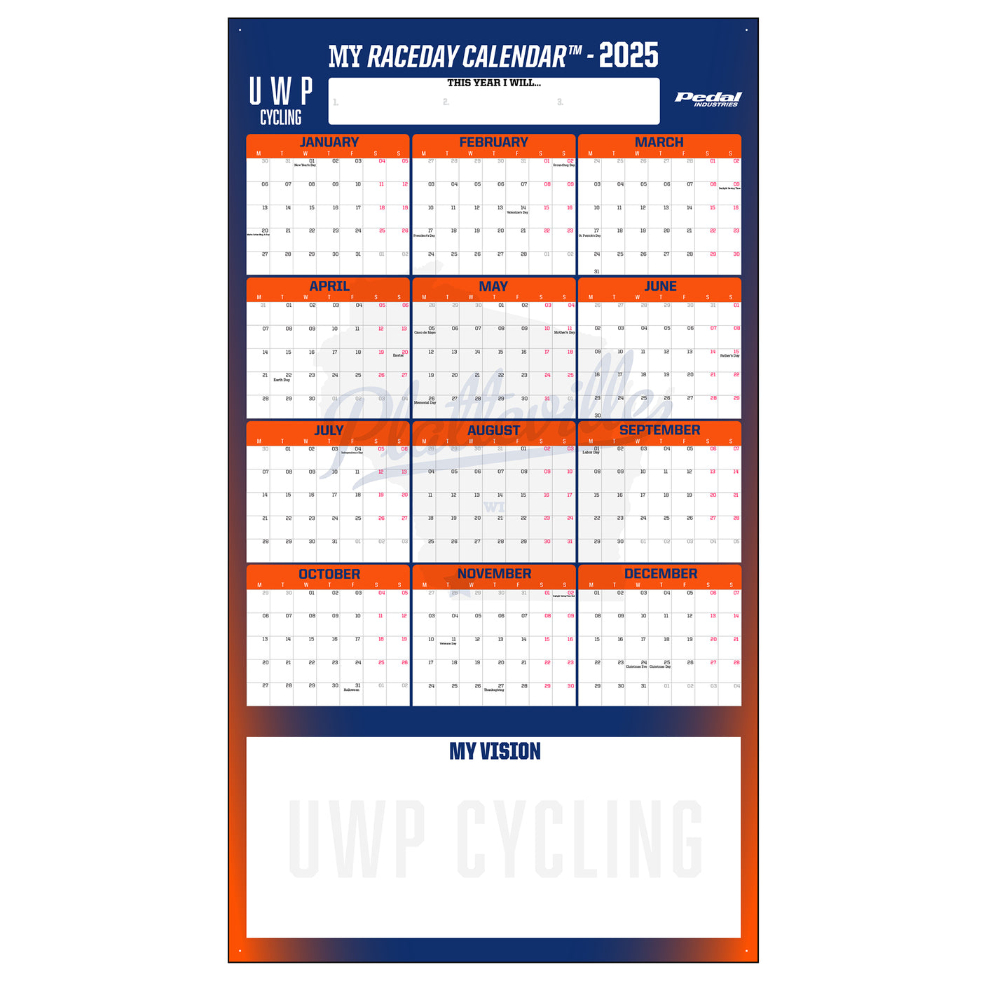 UWP 2025 GIANT MY RACEDAY CALENDAR