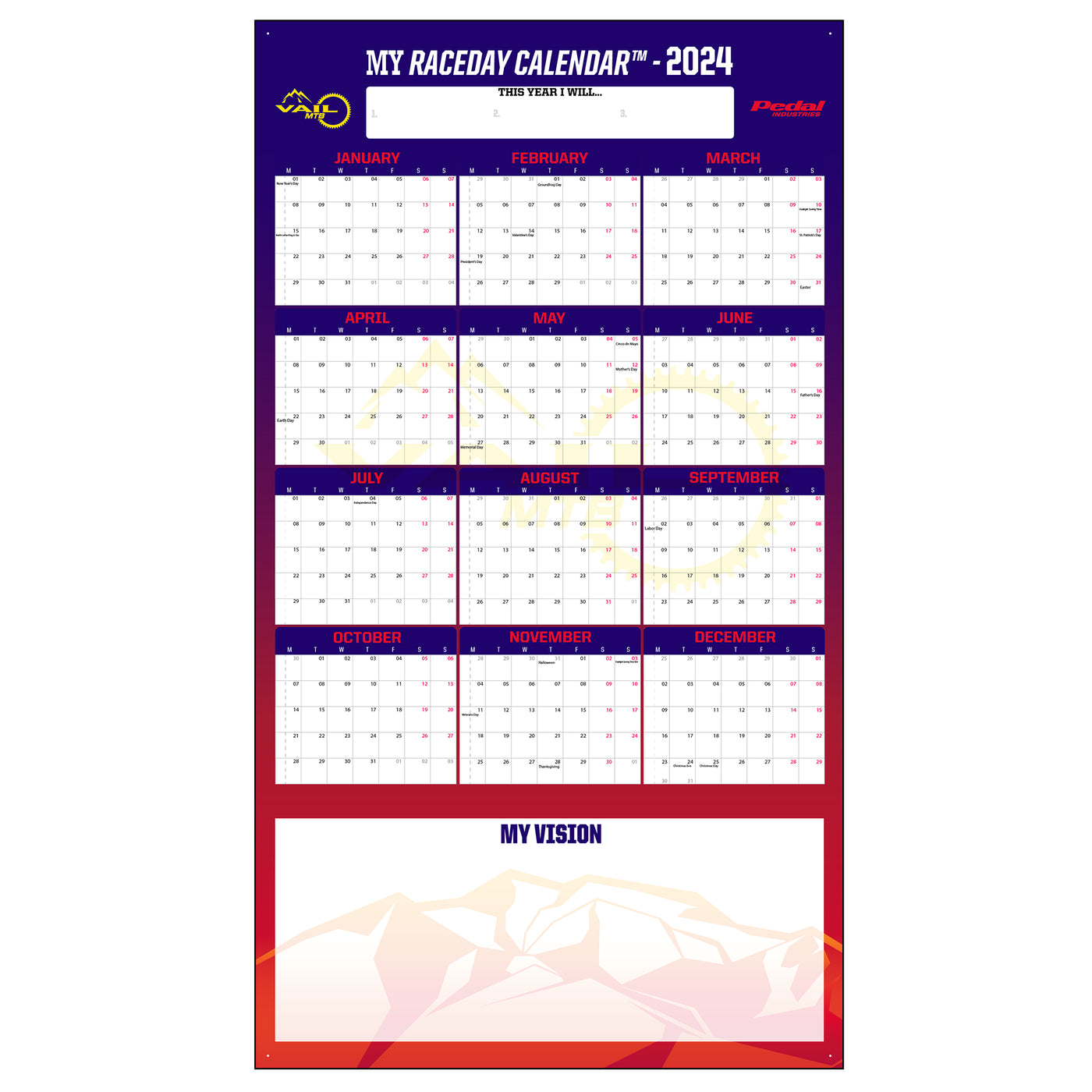 Vail Mountain Bike Club 2024 GIANT MY RACEDAY CALENDAR PEDAL Industries