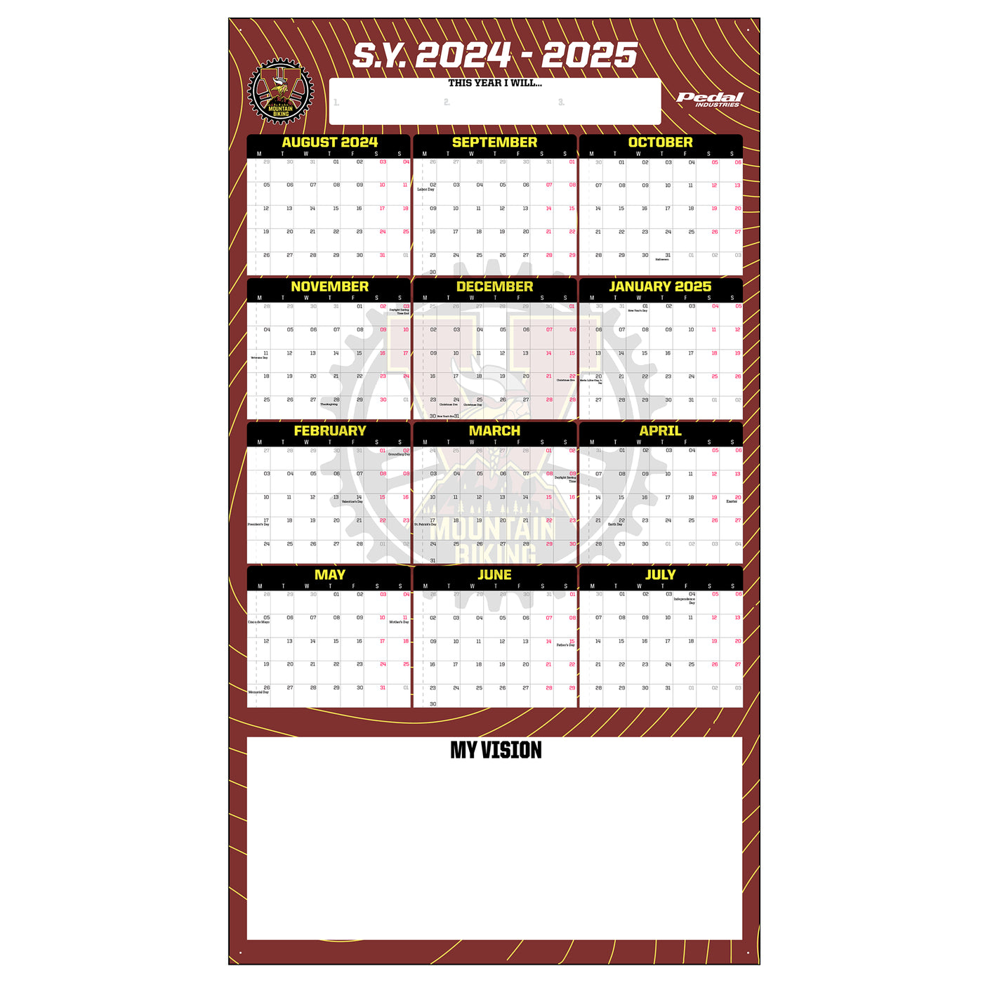 Viewmont HS 2025 GIANT MY RACEDAY CALENDAR (AUG-JUL)