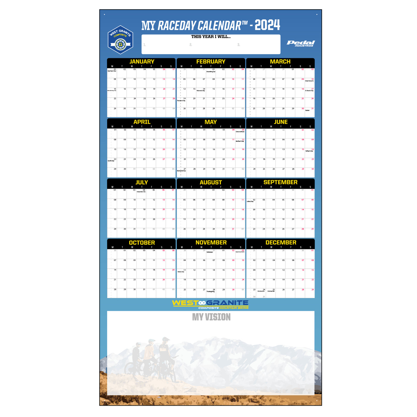 West Granite Composite 2024 GIANT MY RACEDAY CALENDAR PEDAL Industries