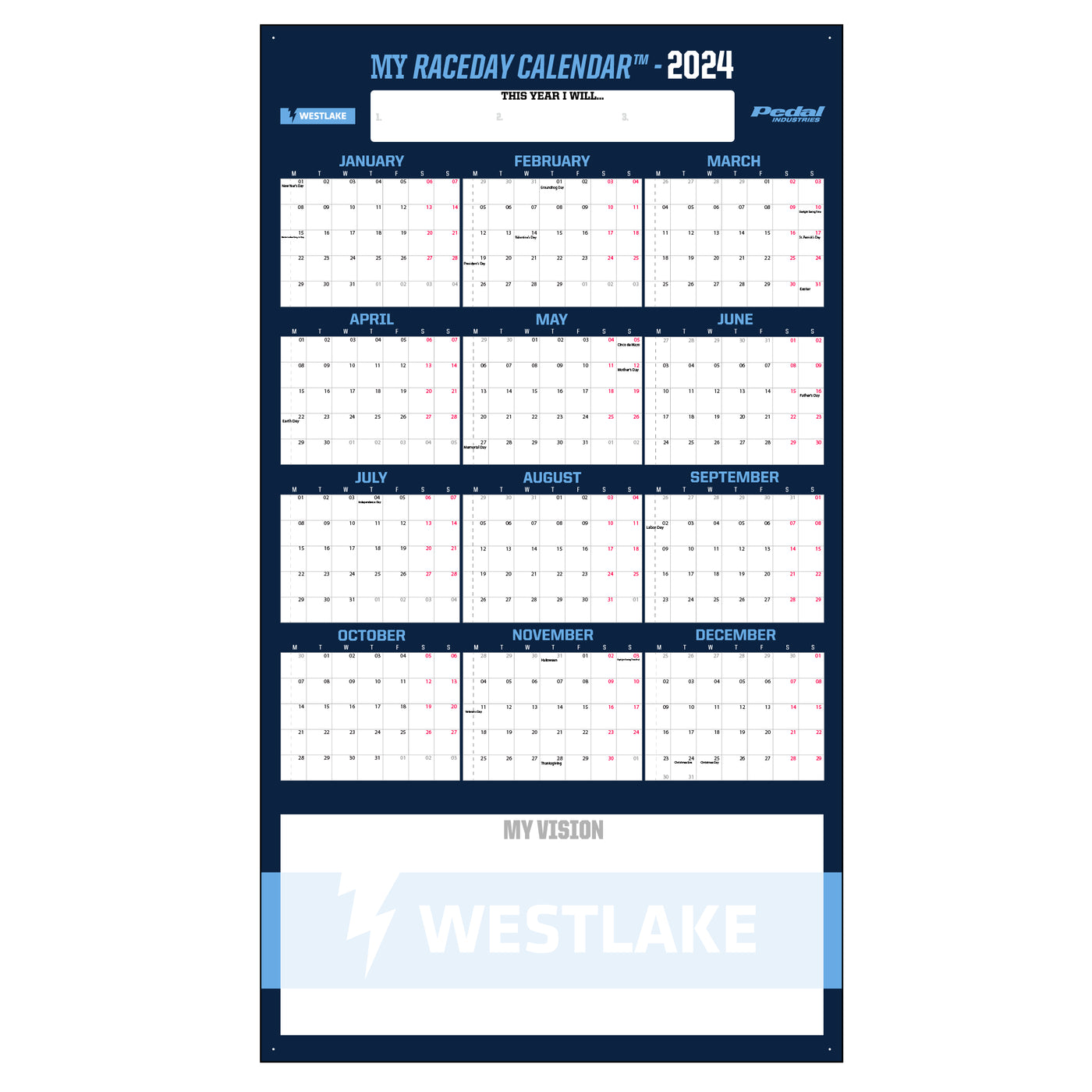 Westlake 2024 GIANT MY RACEDAY CALENDAR