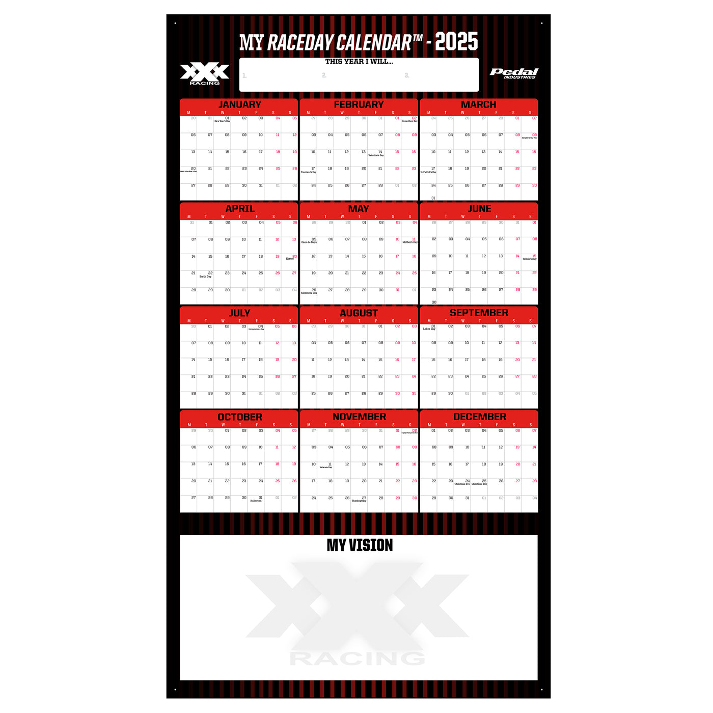 XXX Racing 2025 GIANT MY RACEDAY CALENDAR