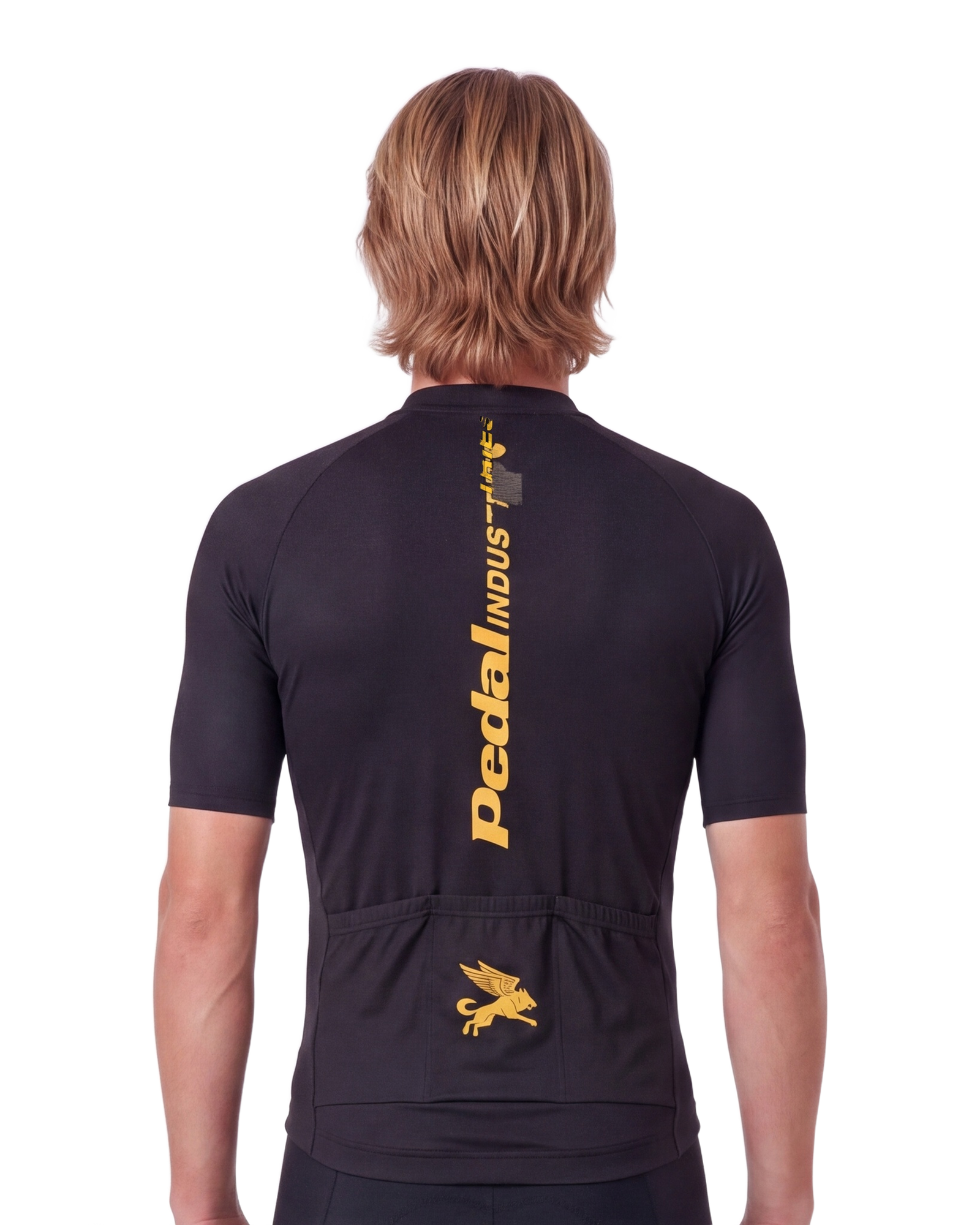 Black-Gold PEDAL Insiders P/I RaceDay 2026 MEN'S PRO JERSEY ISD - back, on model