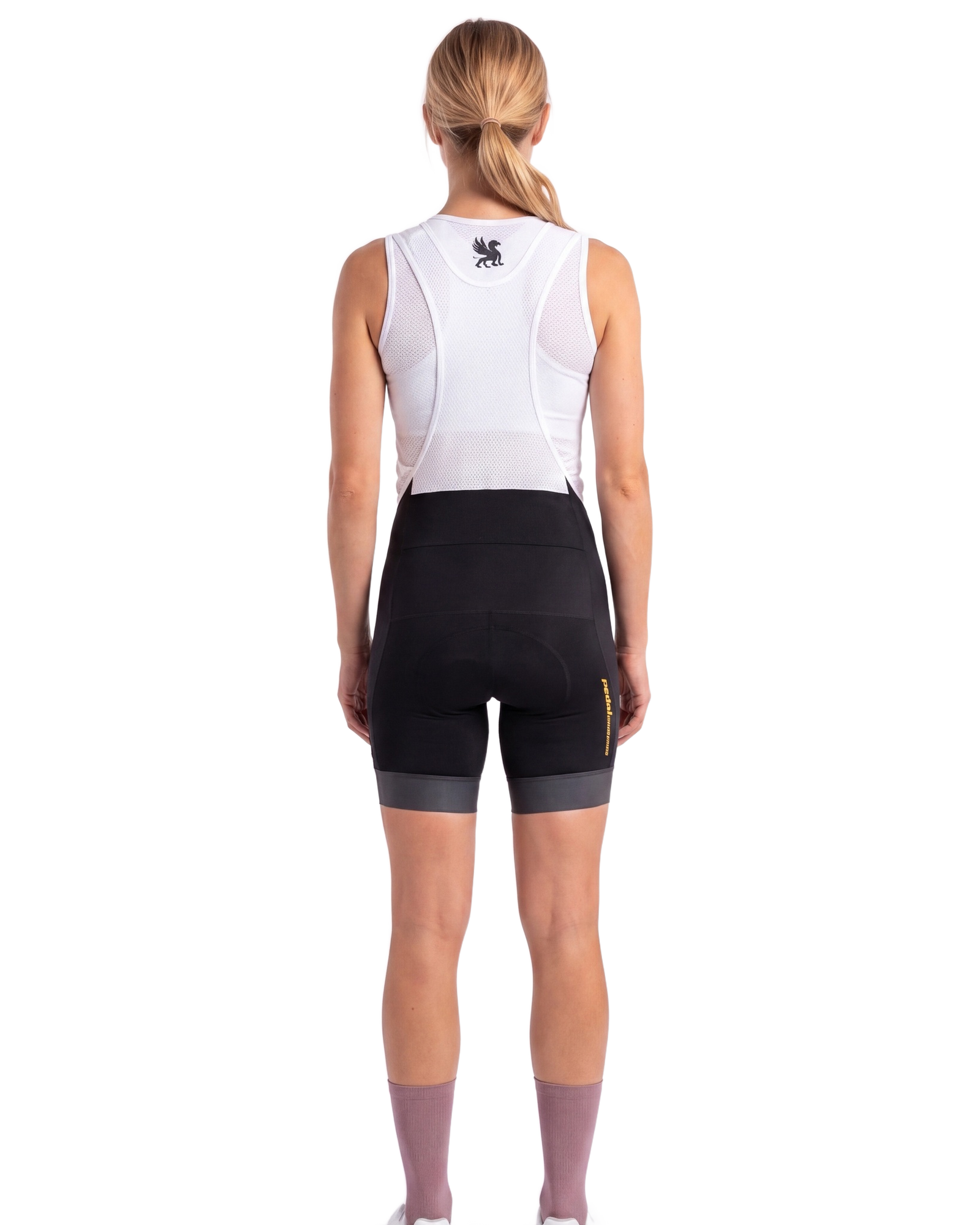 Black PEDAL Insiders 2027 WOMEN'S PRO BIB 2.5 ISD - back, on model