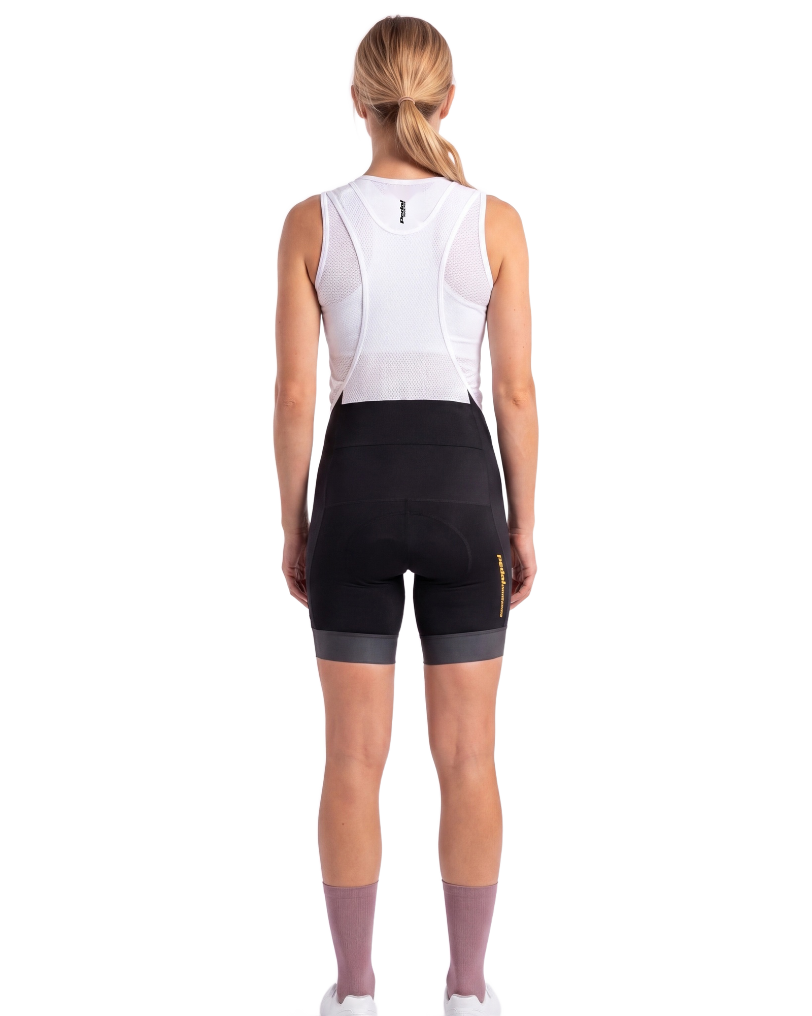 Black PEDAL Insiders 2027 WOMEN'S PRO BIB 2.5 ISD - back, on model