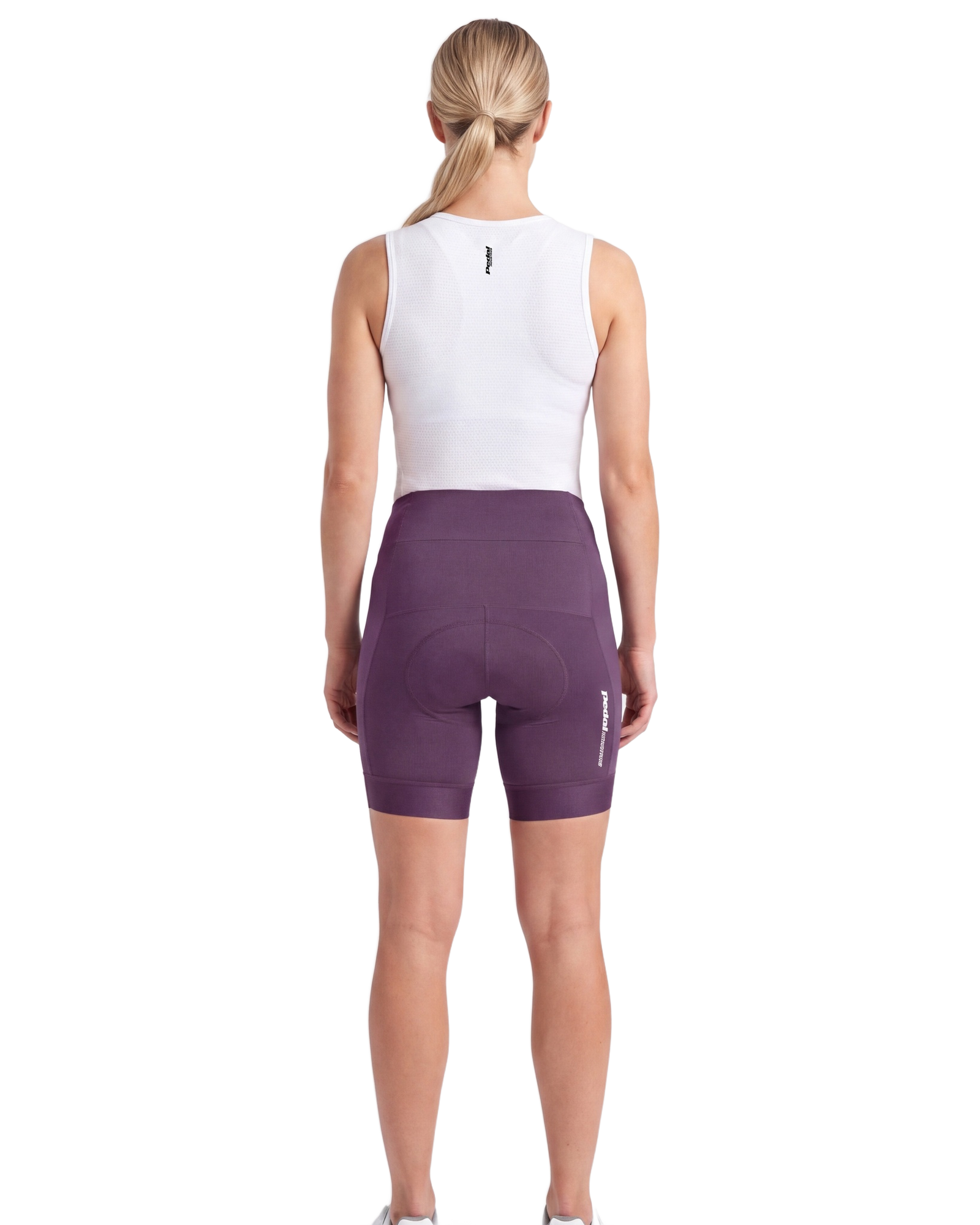 Purple PEDAL Insiders 2027 WOMEN'S PRO BIB 2.5 ISD (NO STRAPS) - back, on model