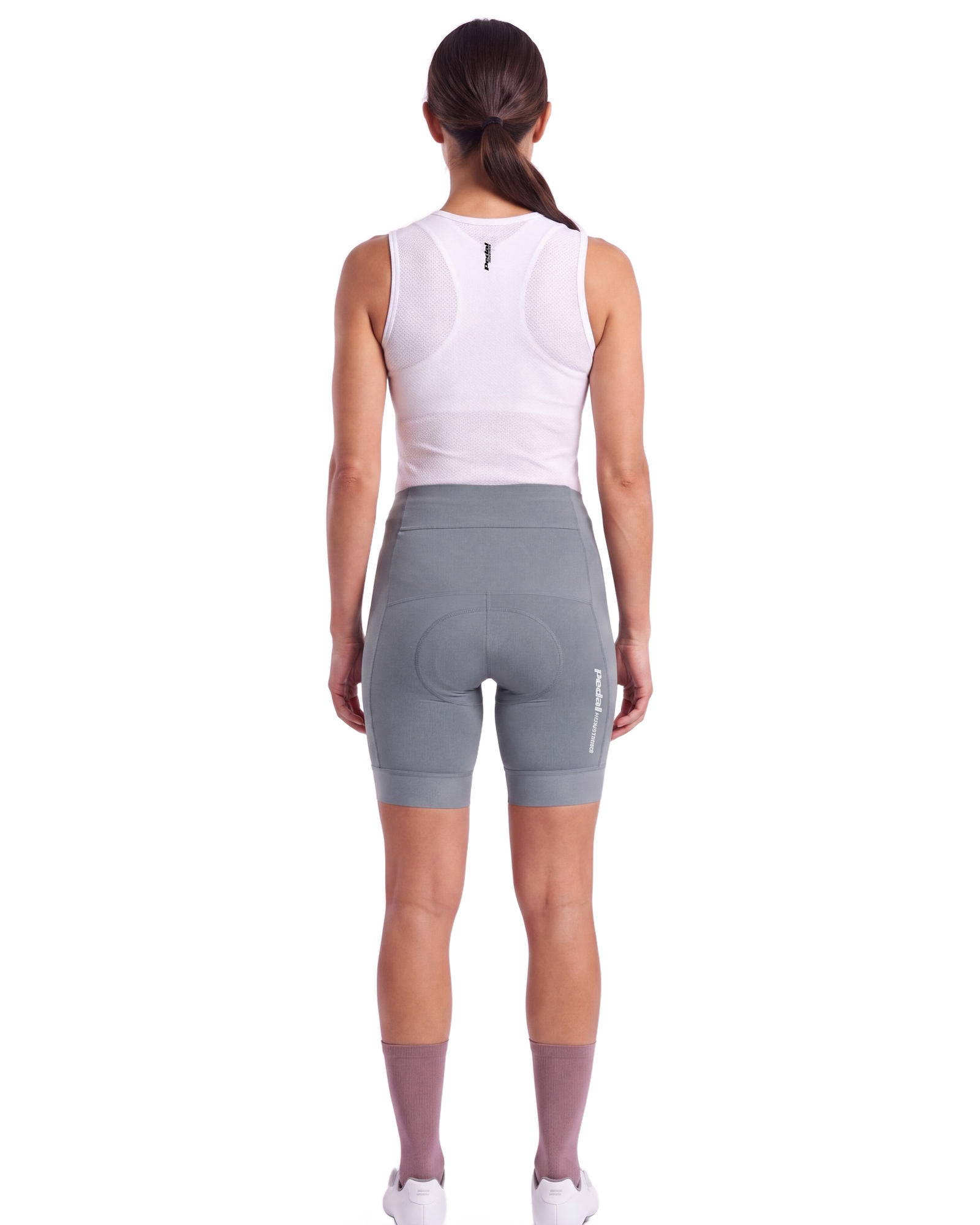 Light Blue PEDAL Insiders 2027 WOMEN'S PRO BIB 2.5 ISD (NO STRAPS) - back, on model