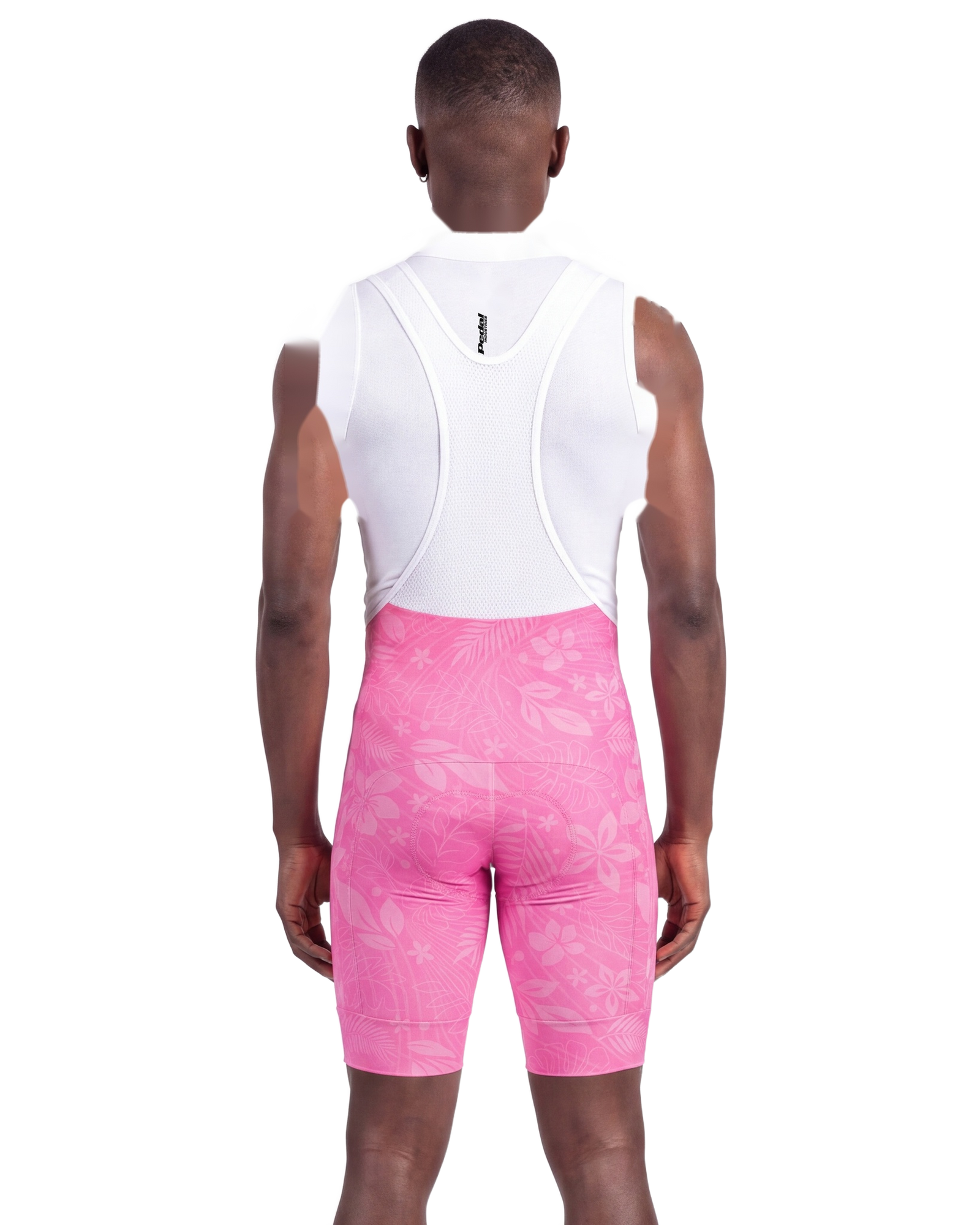 Maui Pink Aloha Pedal MEN'S PRO LEVEL BIB ISD - back, on model