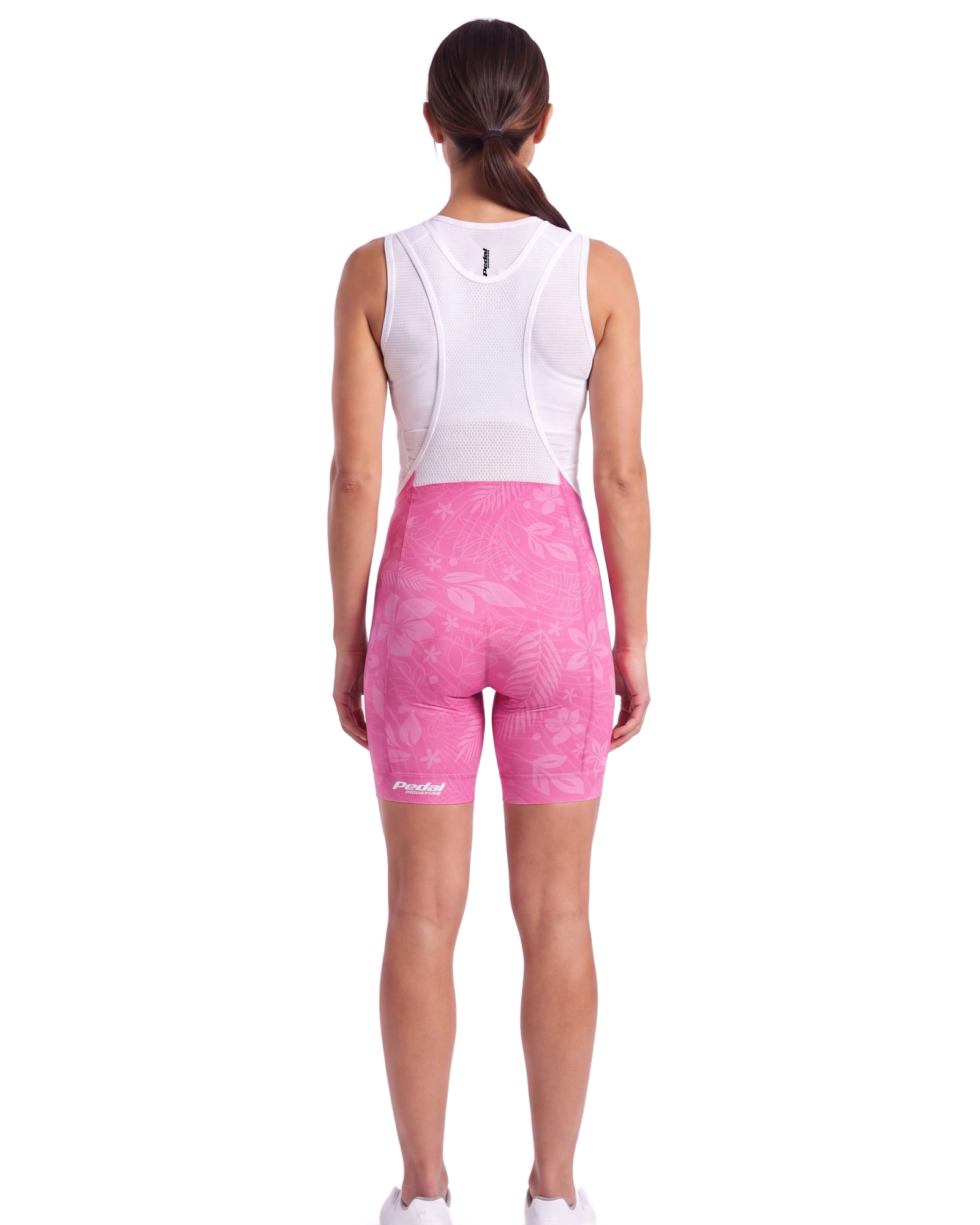 Maui Pink Aloha Pedal WOMEN'S PRO BIB 2.5 ISD - back, on model