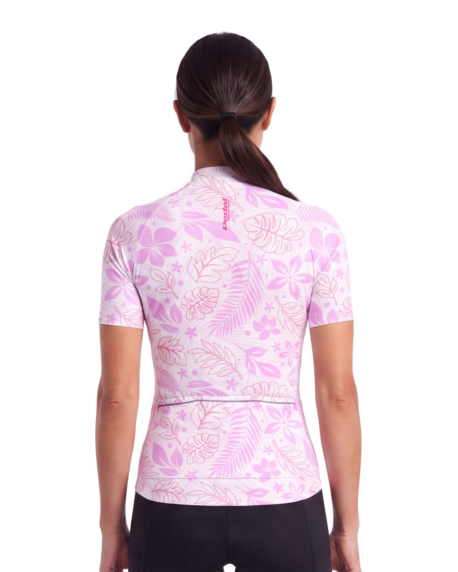 Mauii Pink Aloha Pedal WOMEN'S PRO JERSEY ISD - back, on model