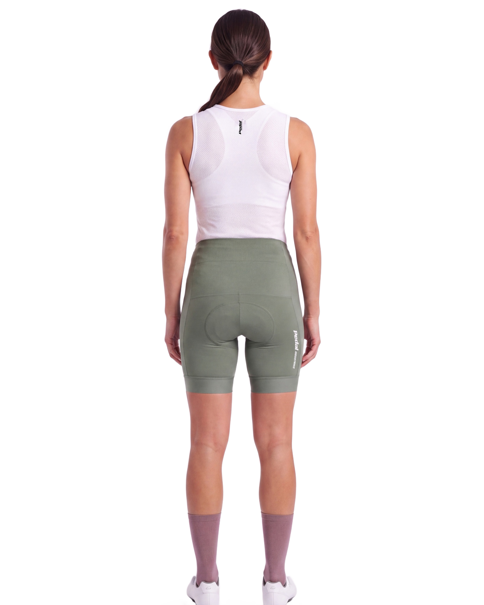 Mint Green PEDAL Insiders 2027 WOMEN'S PRO BIB 2.5 ISD (NO STRAPS) - back, on model