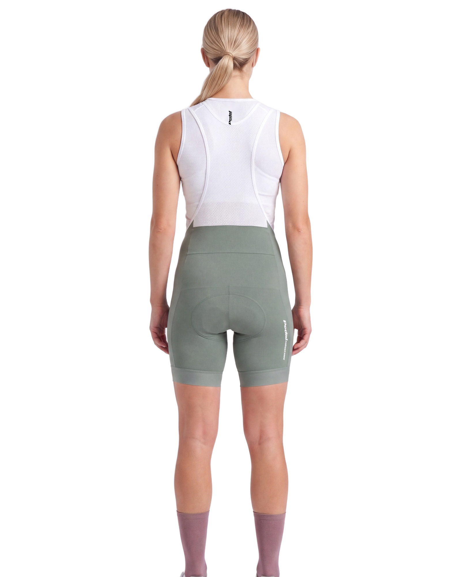 Mint Green PEDAL Insiders 2027 WOMEN'S PRO BIB 2.5 ISD - back, on model