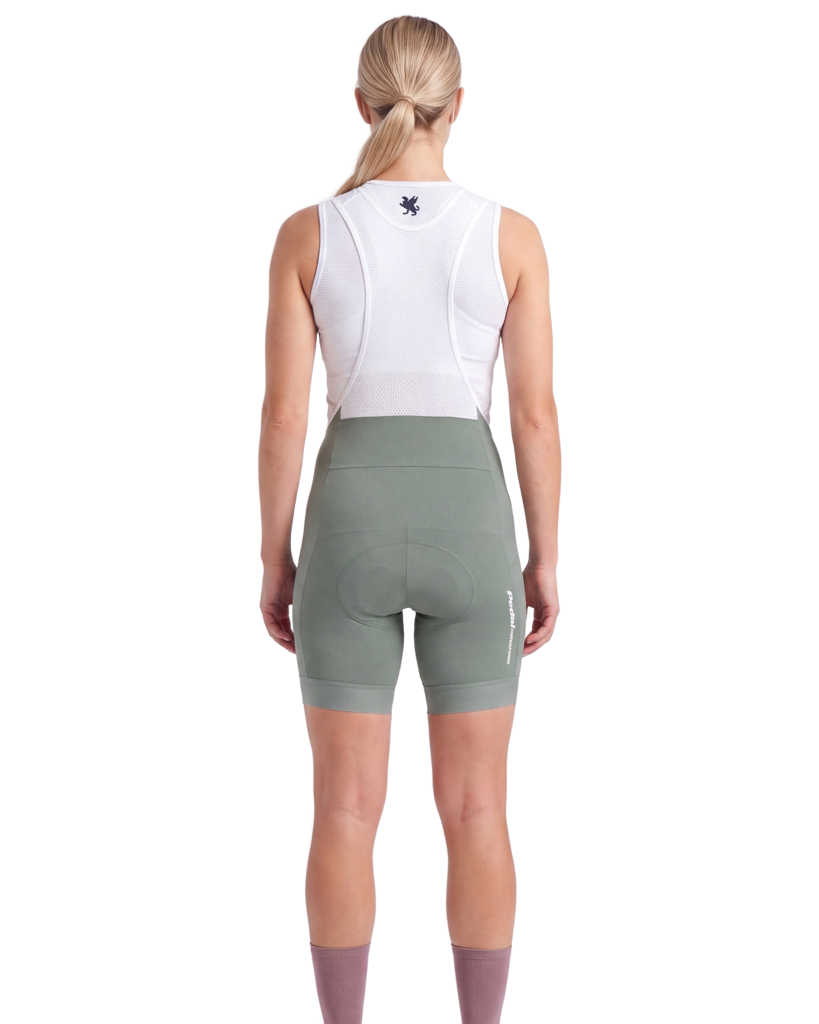 Mint Green PEDAL Insiders 2027 WOMEN'S PRO BIB 2.5 ISD - back, on model
