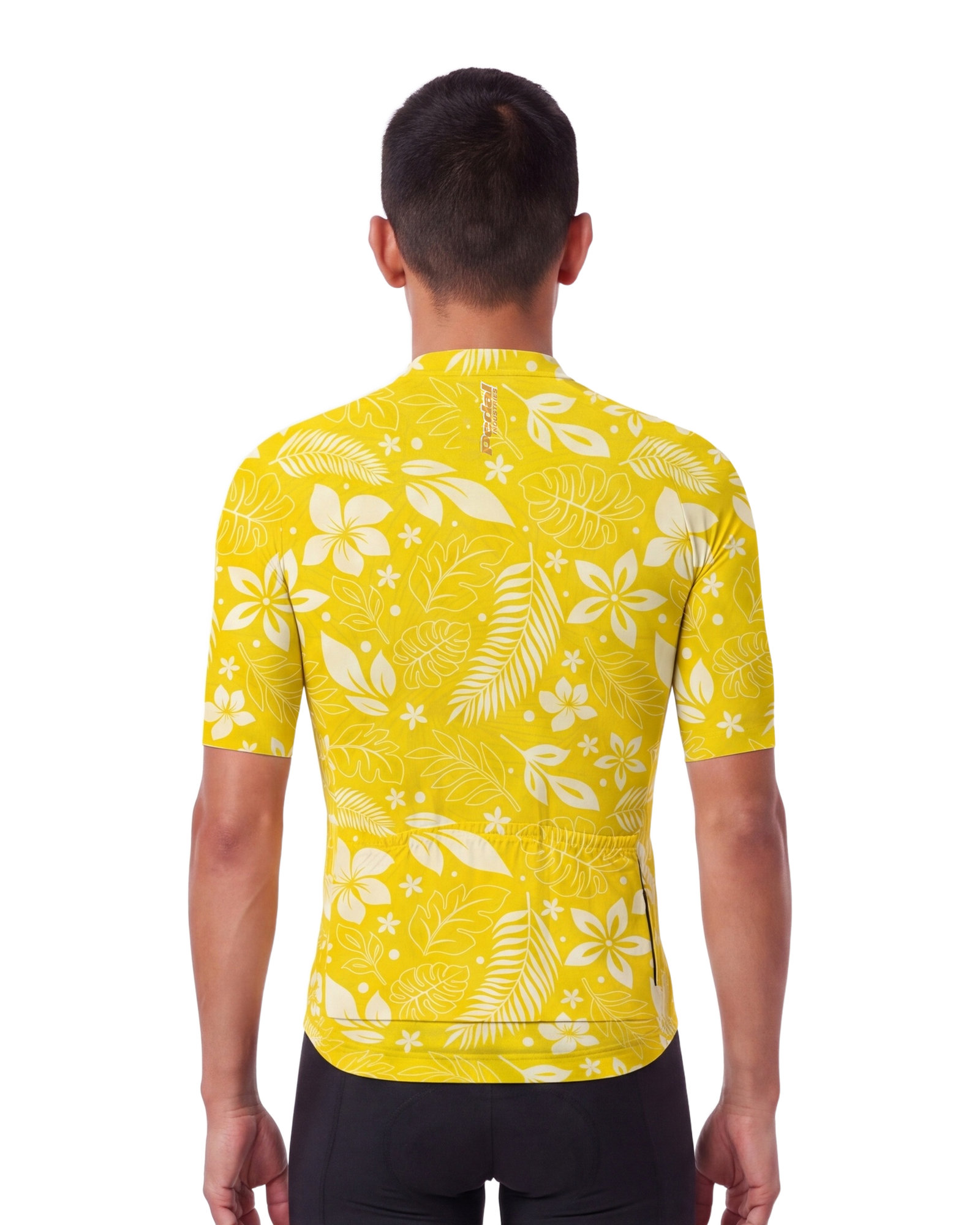 Oahu Yellow Aloha Pedal MEN'S PRO JERSEY ISD - back, on model