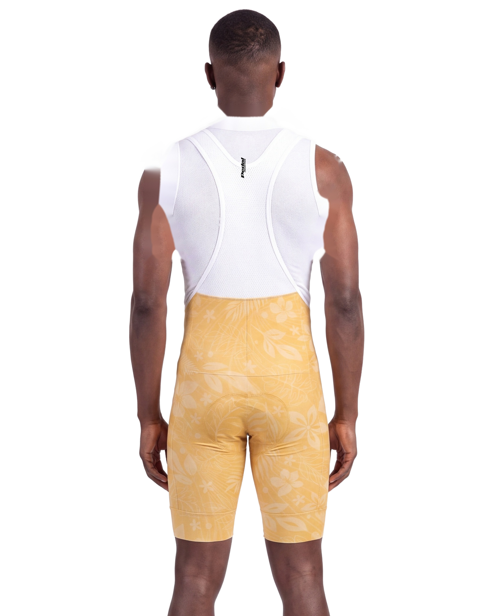 Oahu Yellow Aloha Pedal MEN'S PRO LEVEL BIB ISD - back, on model