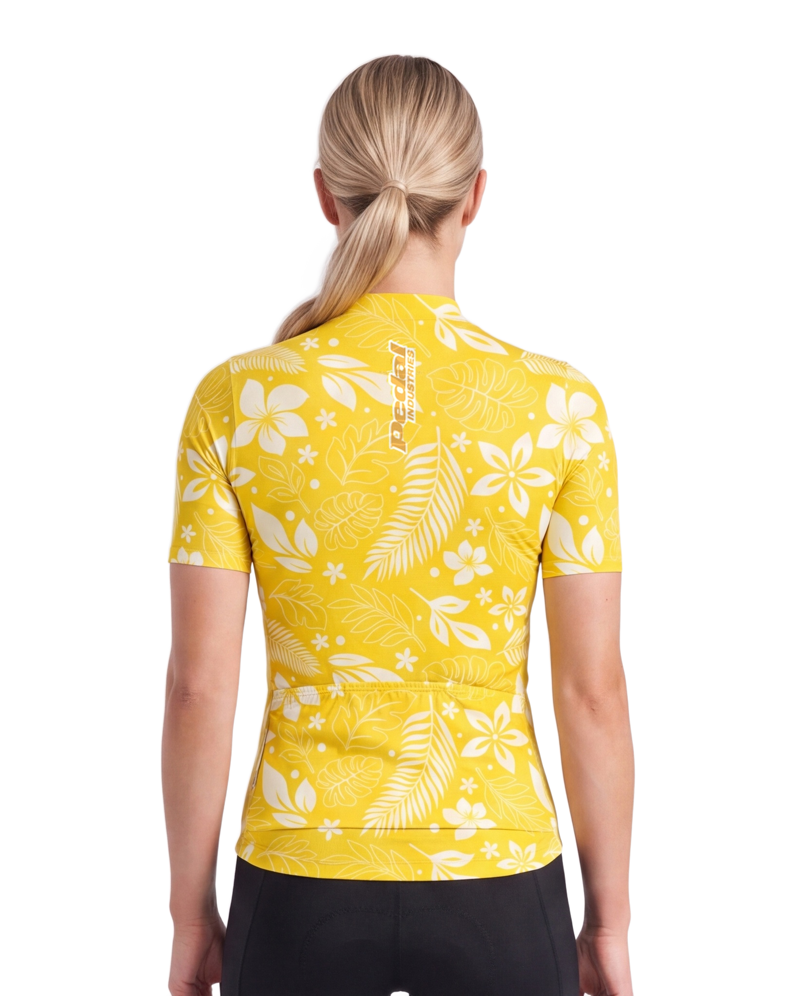 Oahu Yellow Aloha Pedal WOMEN'S PRO JERSEY ISD - back, on model