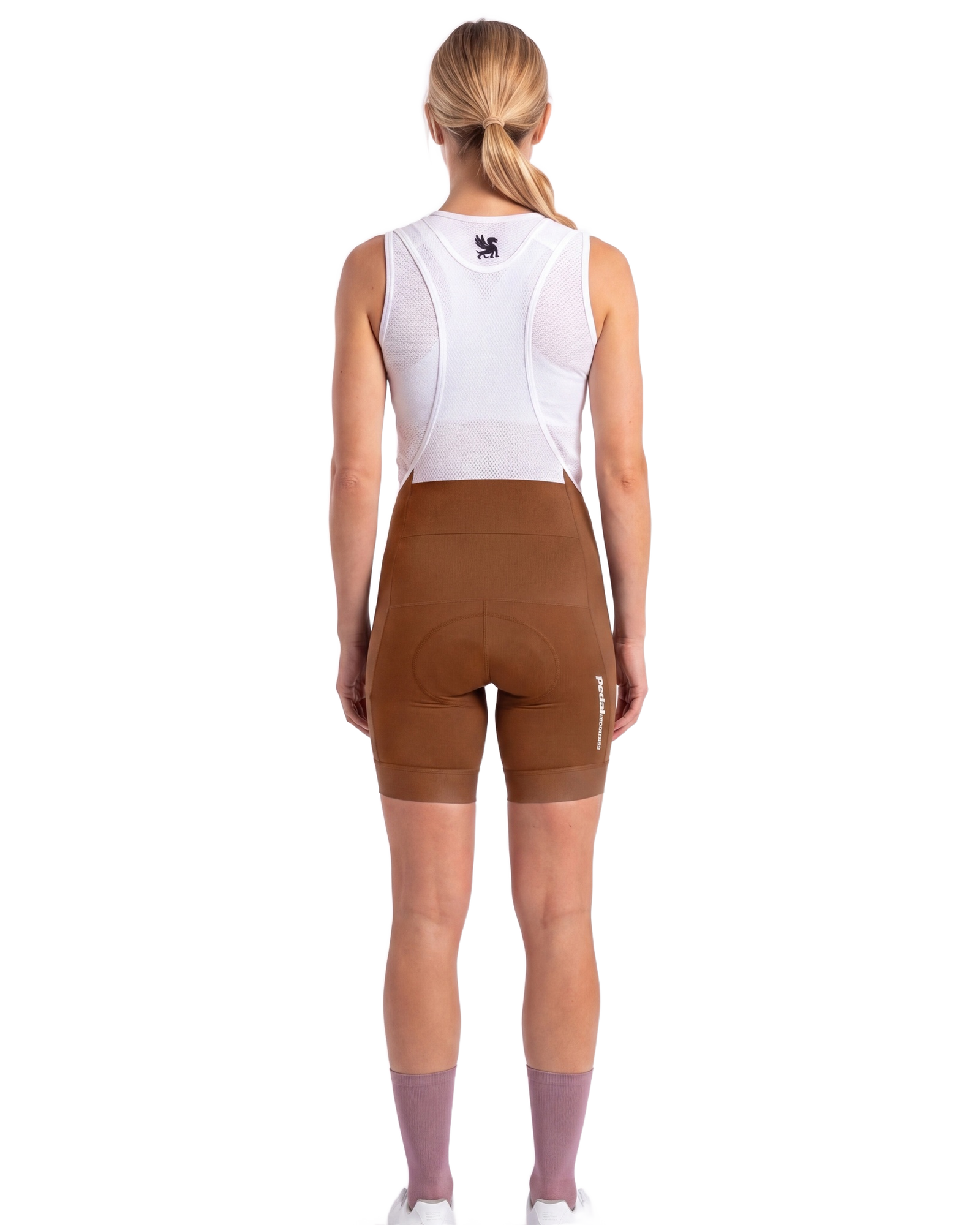 Orange PEDAL Insiders 2027 WOMEN'S PRO BIB 2.5 ISD - back, on model