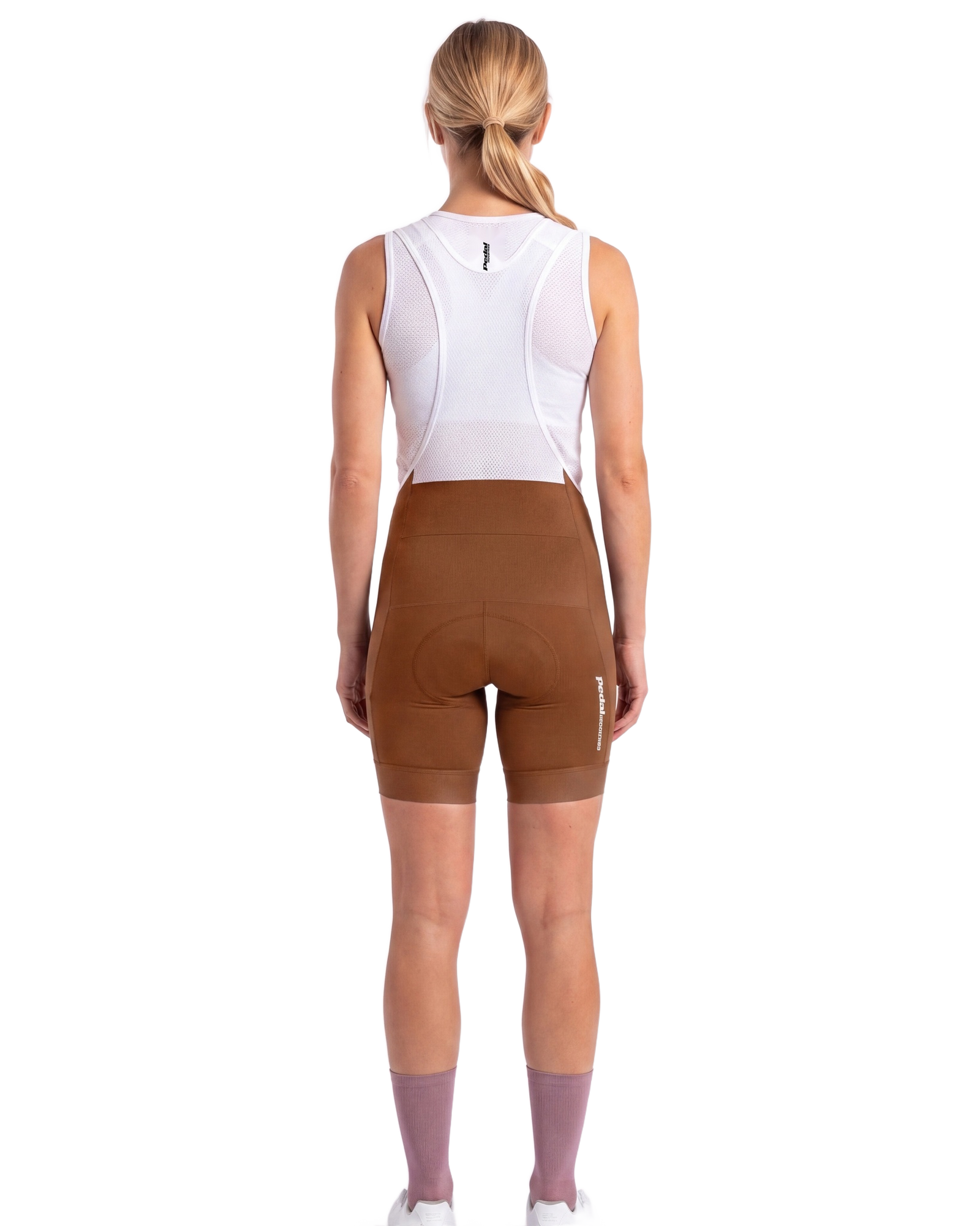 Orange PEDAL Insiders 2027 WOMEN'S PRO BIB 2.5 ISD - back, on model